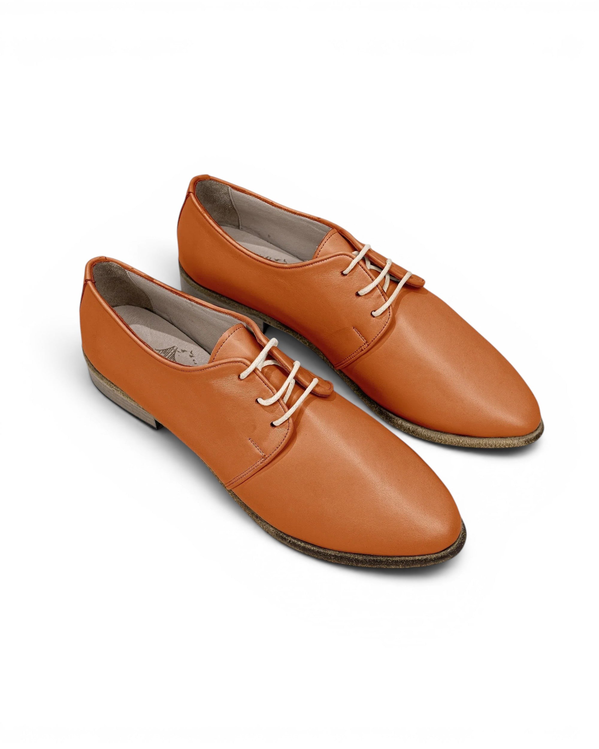 Women's Orange Pointed Toe Oxford - Handcrafted Calf Leather Wide Toe Box | Bespoky
