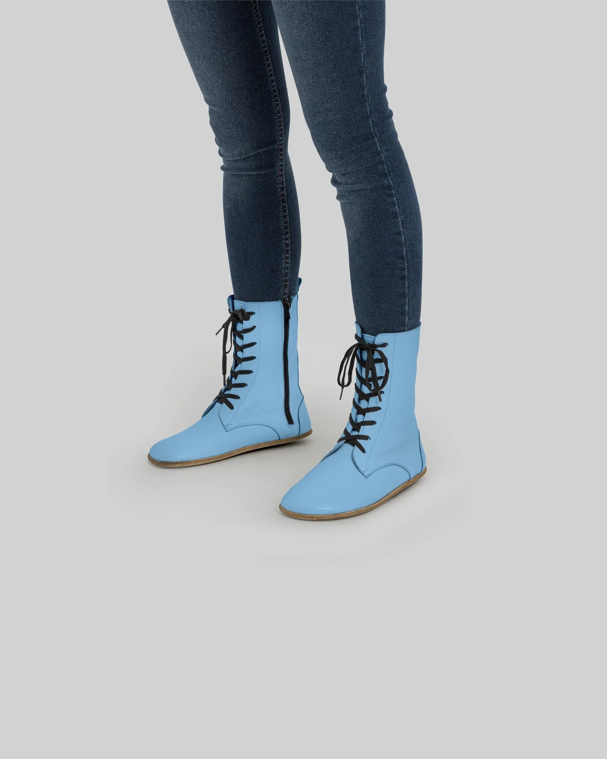 Men's Baby Blue Barefoot Boot - Handcrafted Calf Leather Wide Toe Box | Bespoky