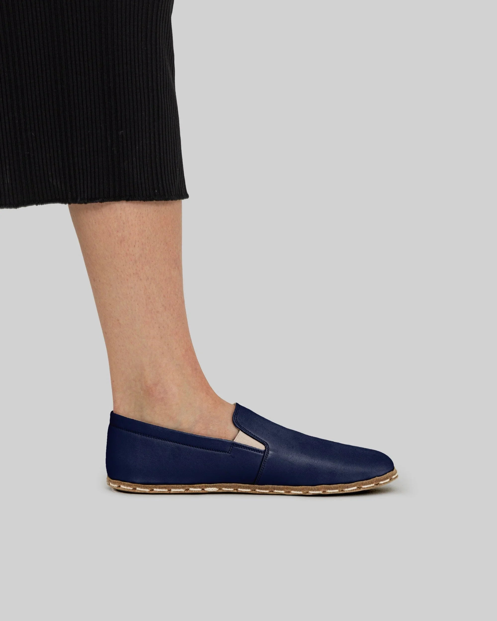 Pair Navy Blue Barefoot Shoes - Barefoot Wide Toe Calf Leather | Bespoky
