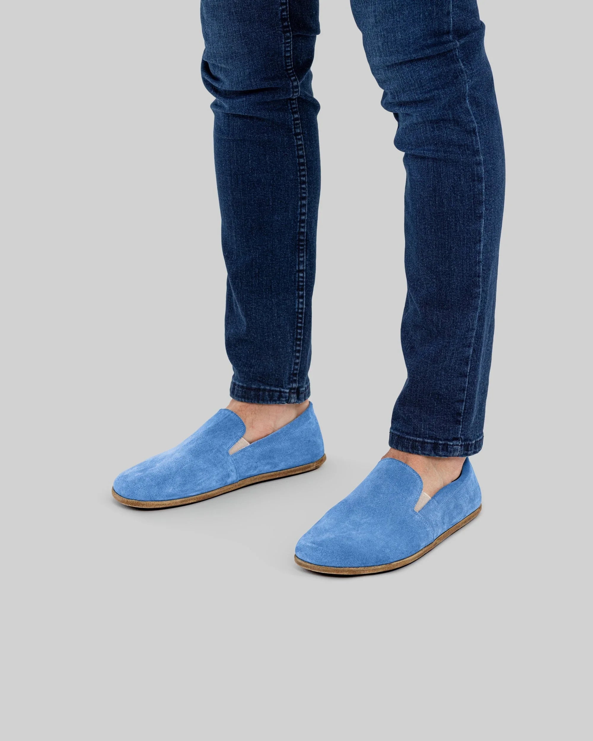 Side view Blue Suede Barefoot Shoes - Calf Leather Zero Drop | Bespoky