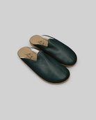 Women's Dark Green Shearling Slippers - Handcrafted Calf Leather Wide Toe Box | Bespoky
