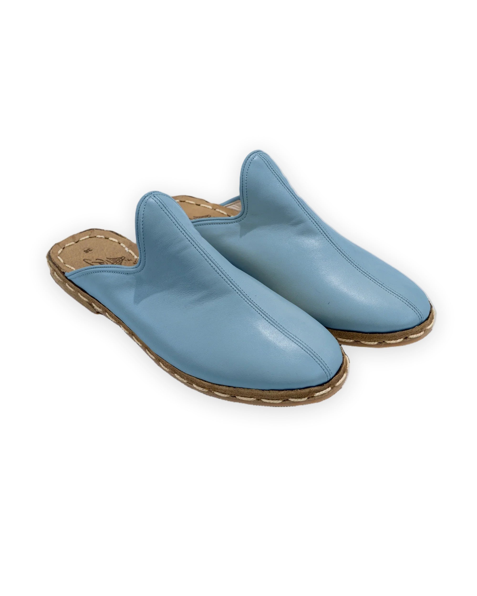 Men's Baby Blue Slippers - Handcrafted Calf Leather Wide Toe Box | Bespoky