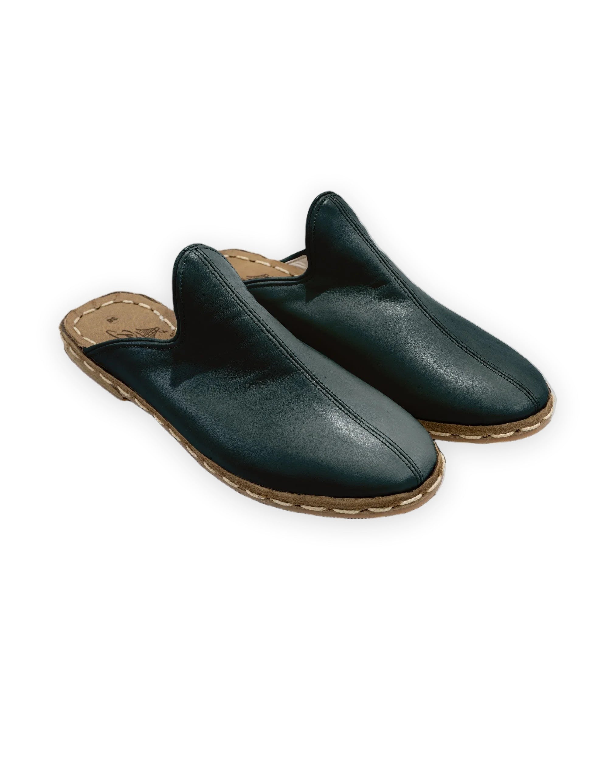 Men's Dark Green Slippers - Handcrafted Calf Leather Wide Toe Box | Bespoky