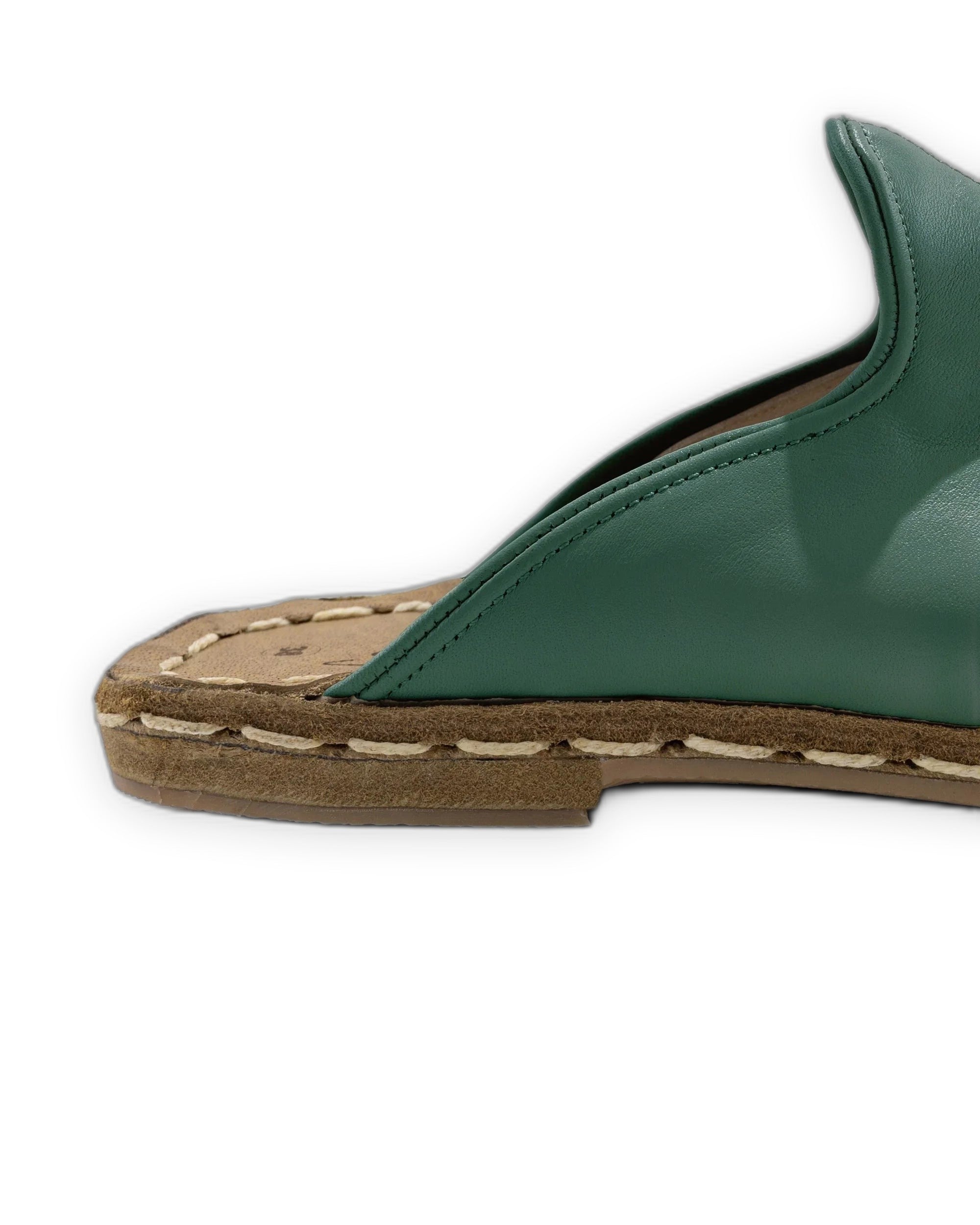 Detail Green Slippers - Handcrafted Calf Leather Turkey | Bespoky