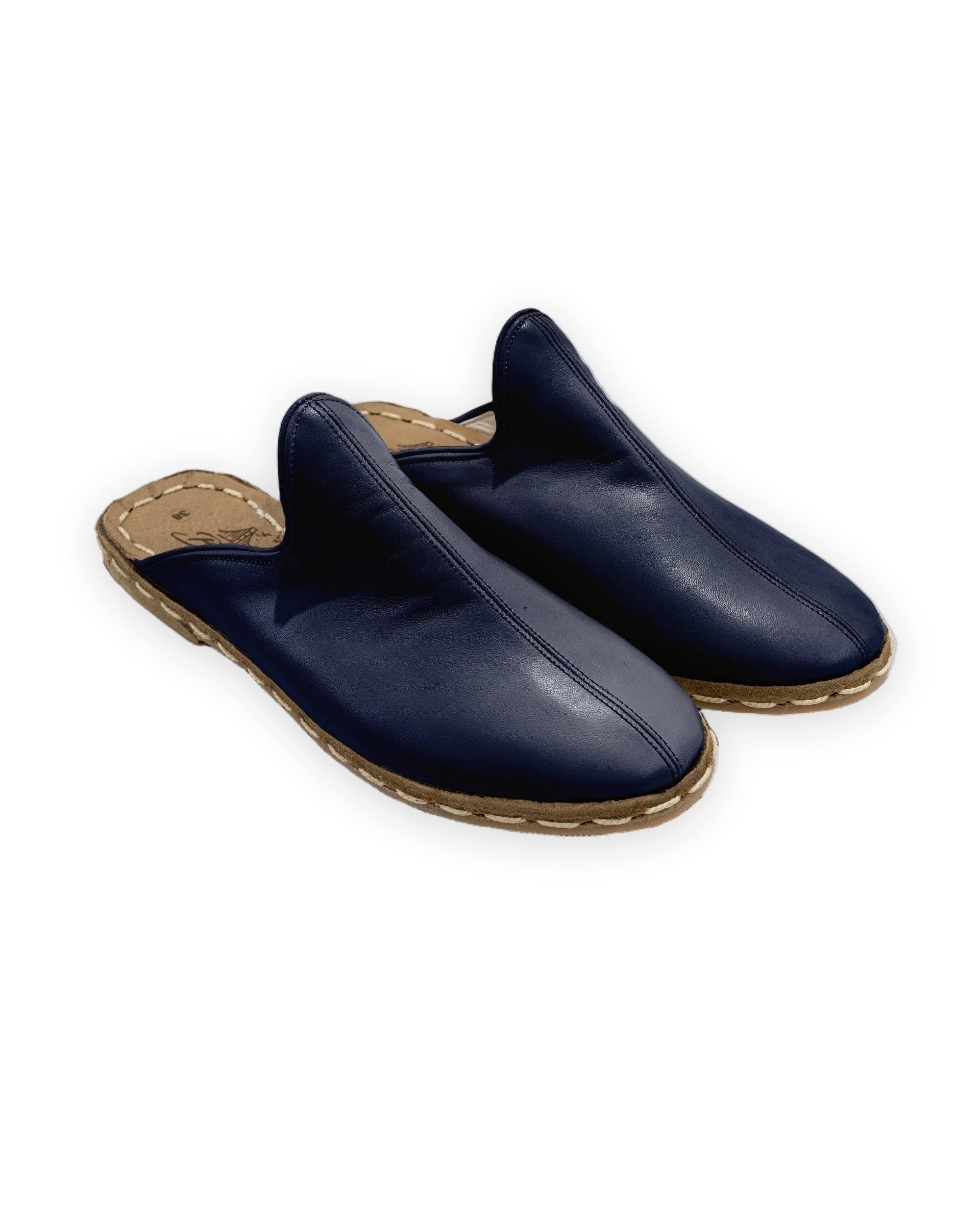 Men's Navy Blue Slippers - Handcrafted Calf Leather Wide Toe Box | Bespoky
