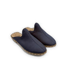 Men's Navy Blue Nubuck Slippers - Handcrafted Calf Leather Wide Toe Box | Bespoky