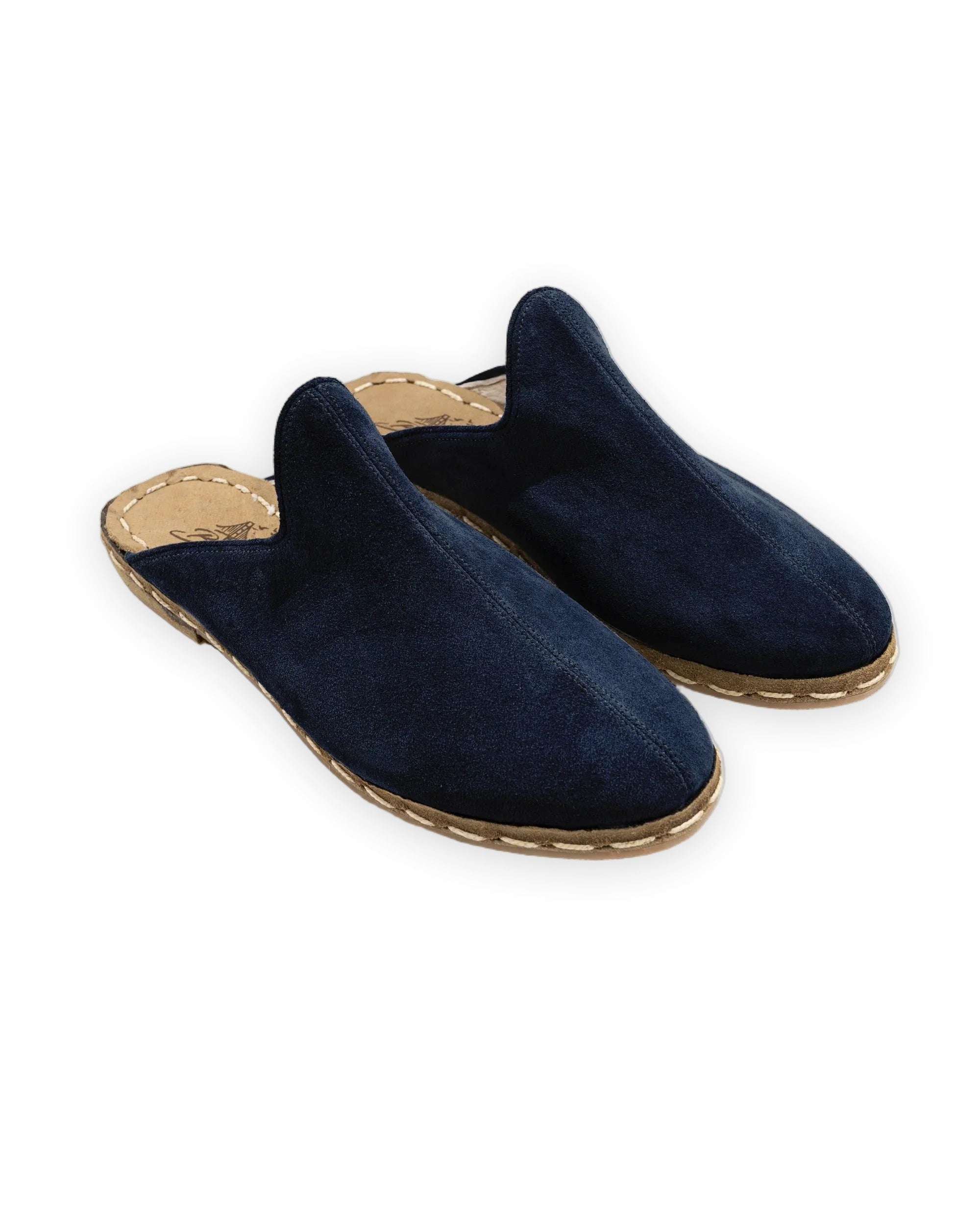 Men's Navy Suede Slippers - Handcrafted Calf Leather Wide Toe Box | Bespoky