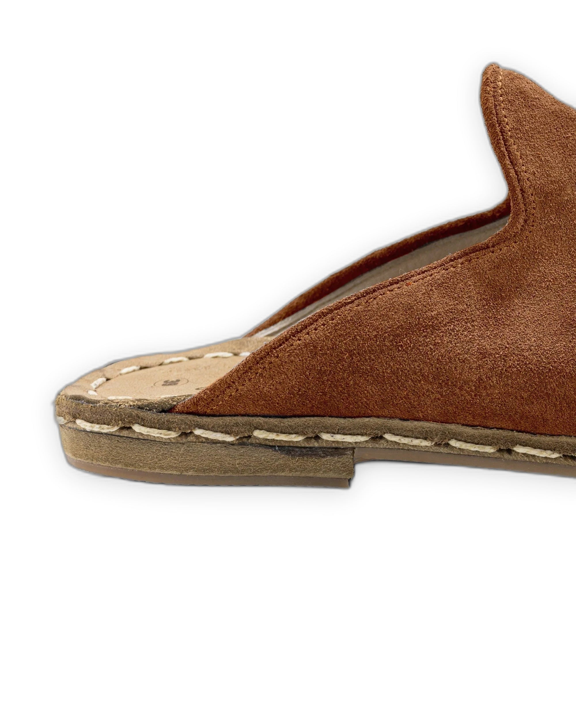 Detail Tan Suede Slippers - Handcrafted Calf Leather Turkey | Bespoky