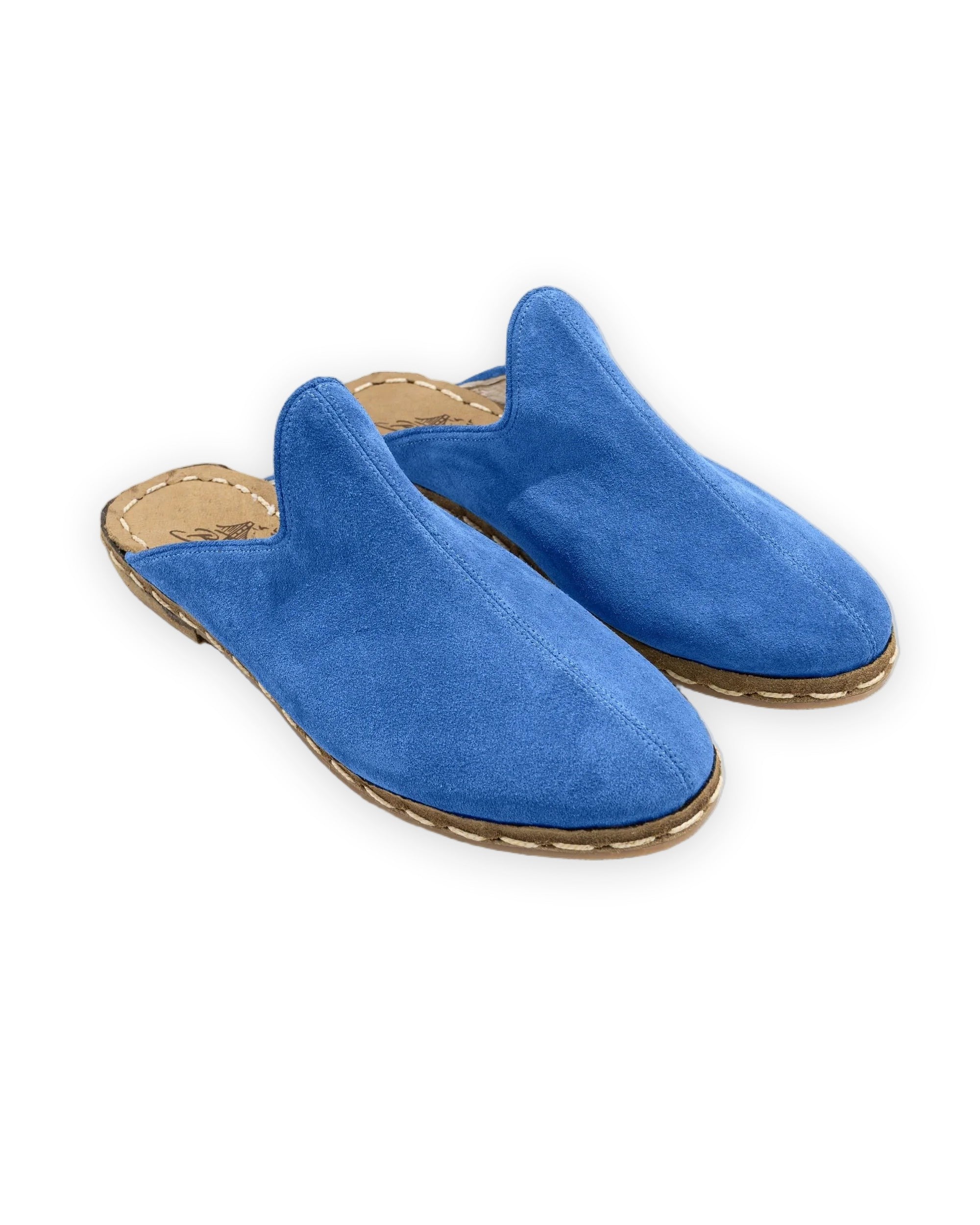 Women's Blue Slippers - Handcrafted Calf Leather Wide Toe Box | Bespoky
