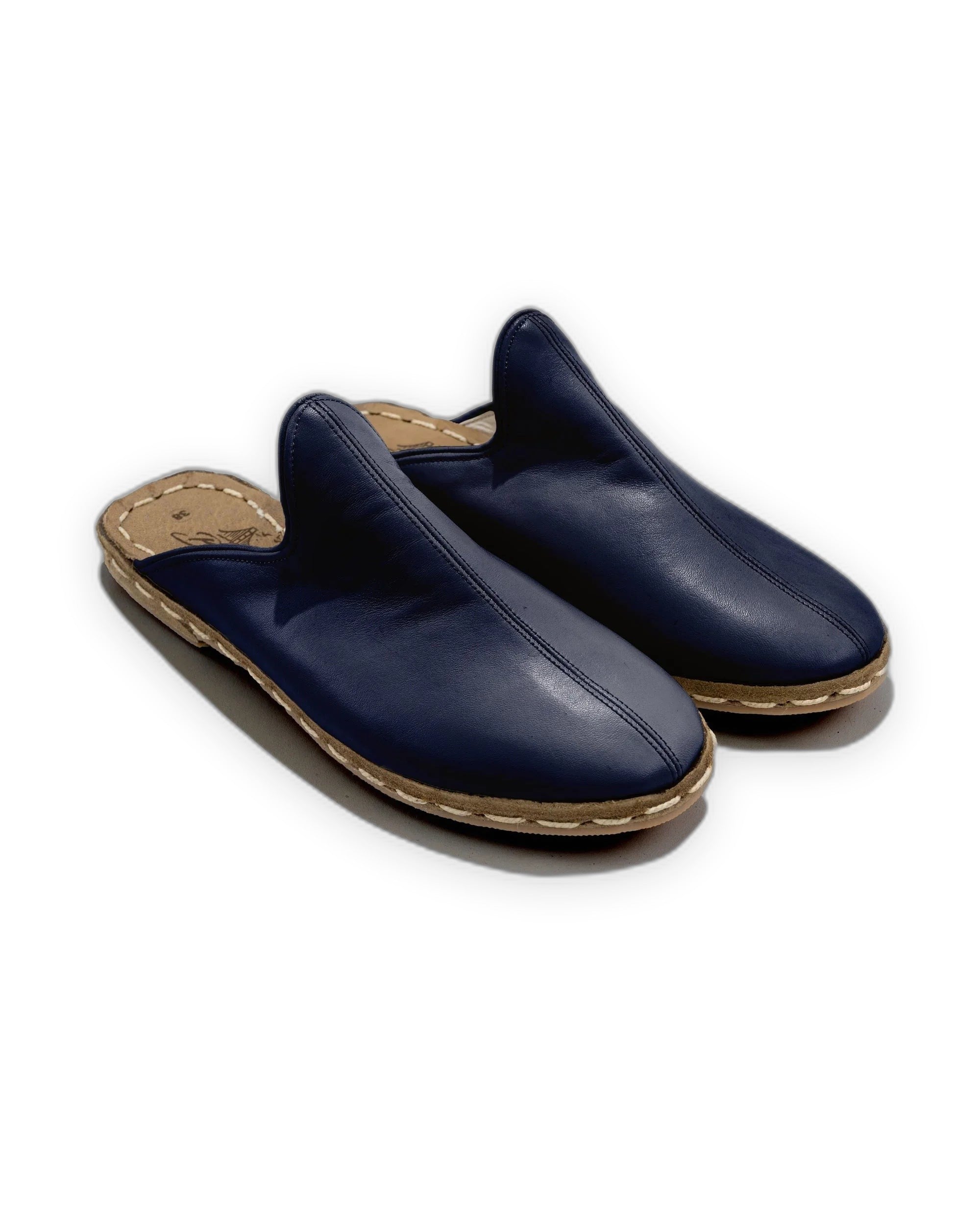 Women's Navy Blue Slippers - Handcrafted Calf Leather Wide Toe Box | Bespoky