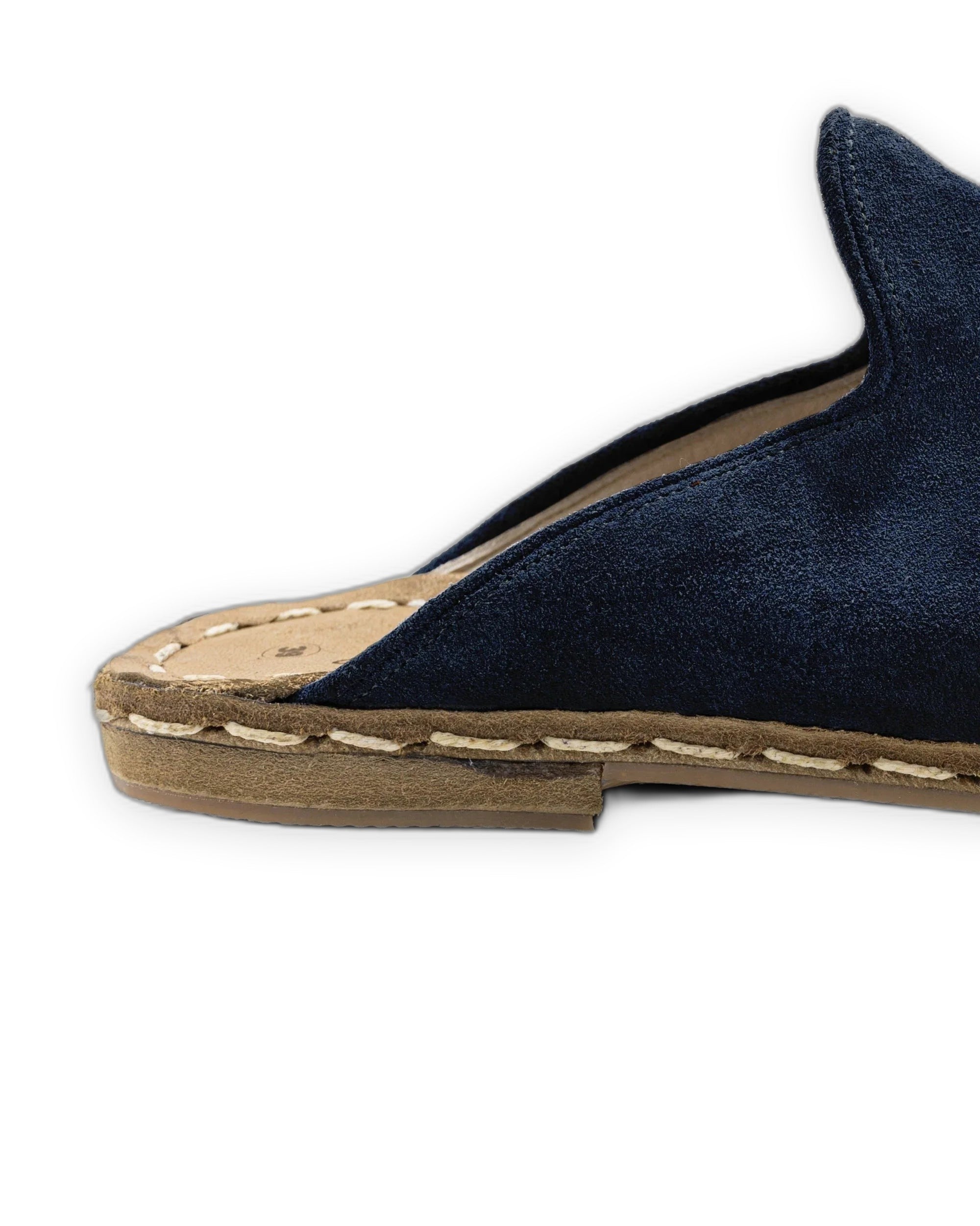 Detail Navy Suede Slippers - Handcrafted Calf Leather Turkey | Bespoky
