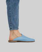 Pair Baby Blue Shearling Slippers - Barefoot Wide Toe Calf Leather | Bespoky