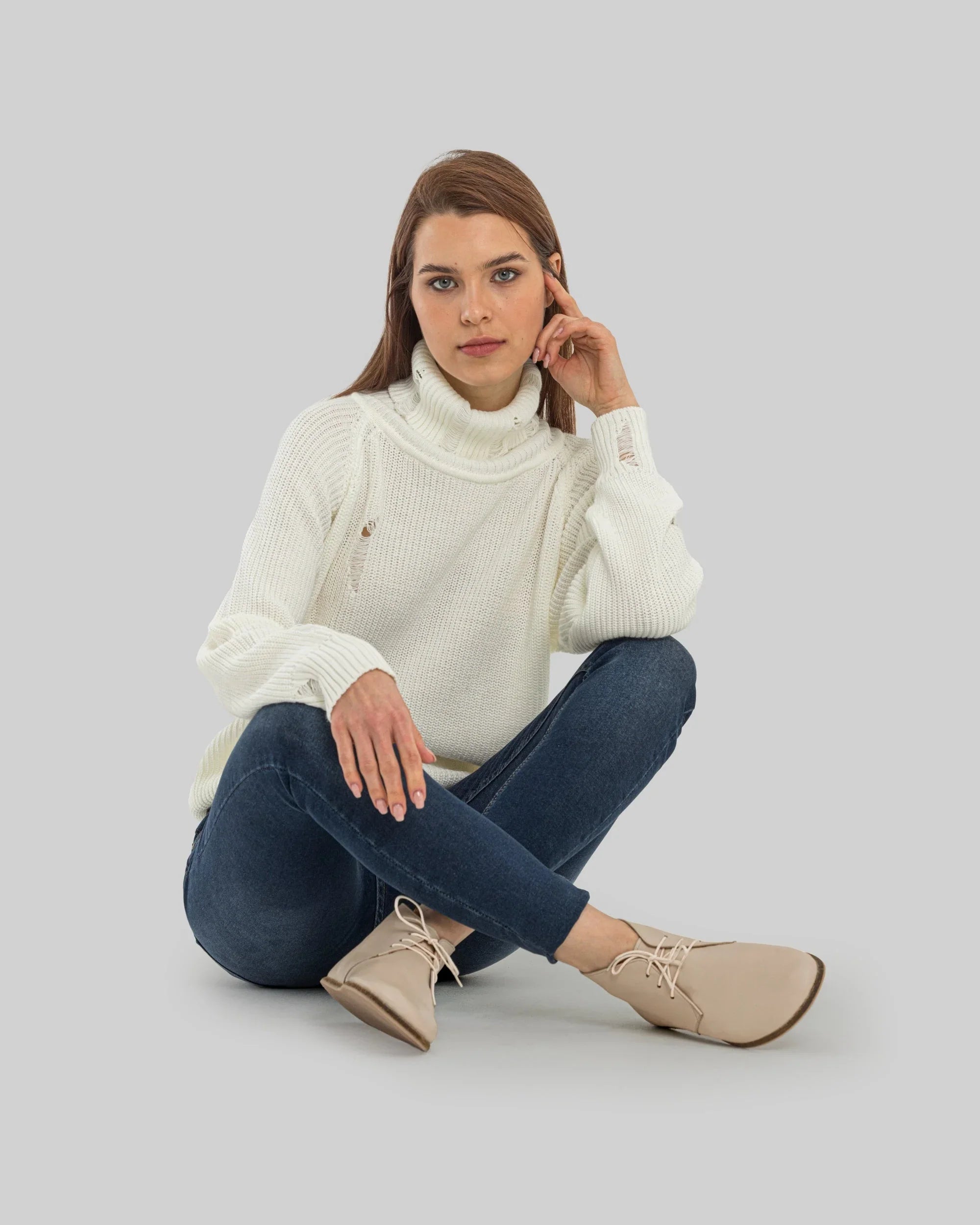 Side view Beige Ankle Boots - Calf Leather Zero Drop | Bespoky