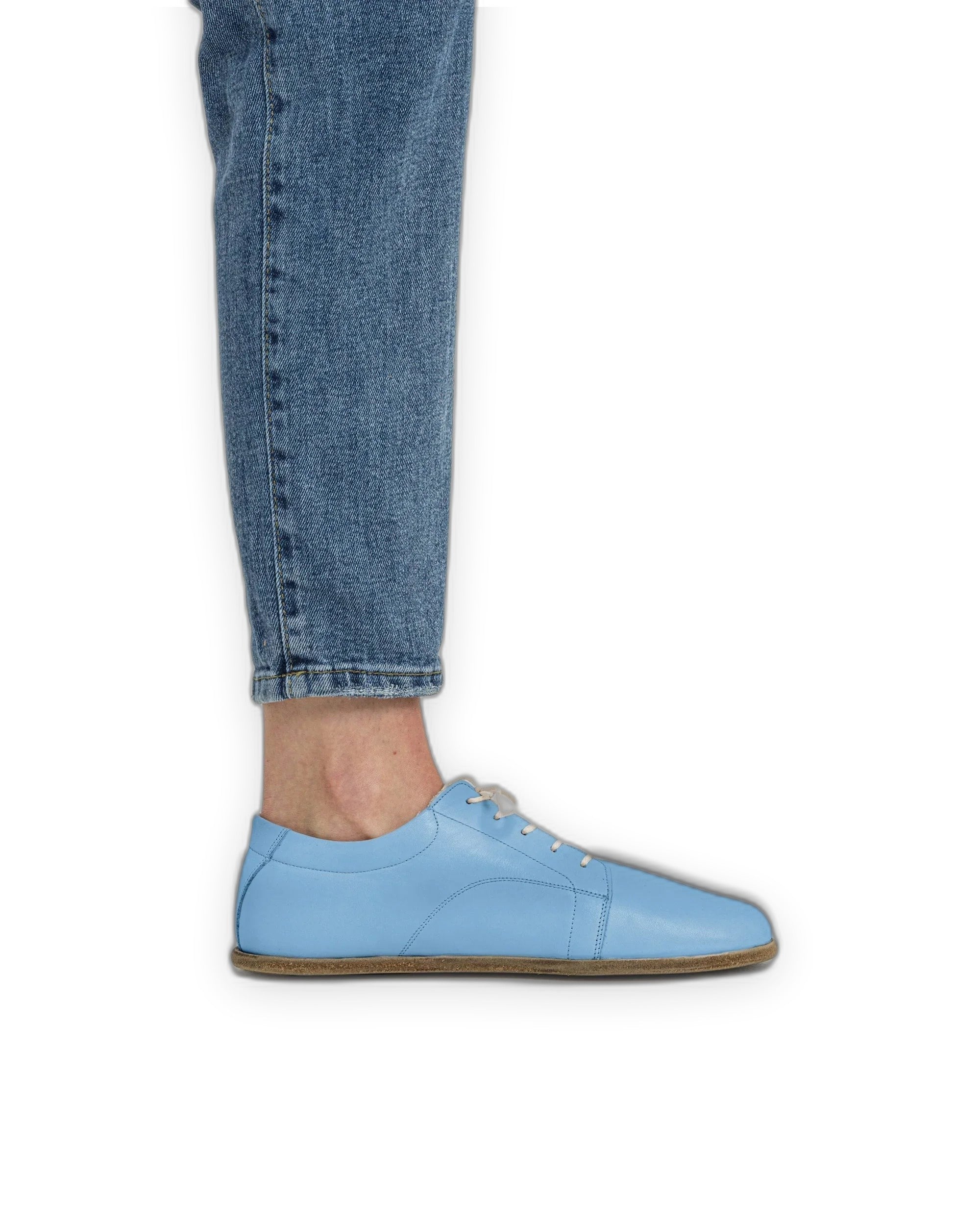 Back view Baby Blue Barefoot Sneaker - Calf Leather Handcrafted | Bespoky