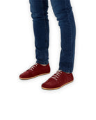 Side view Burgundy Suede Barefoot Sneaker - Calf Leather Zero Drop | Bespoky