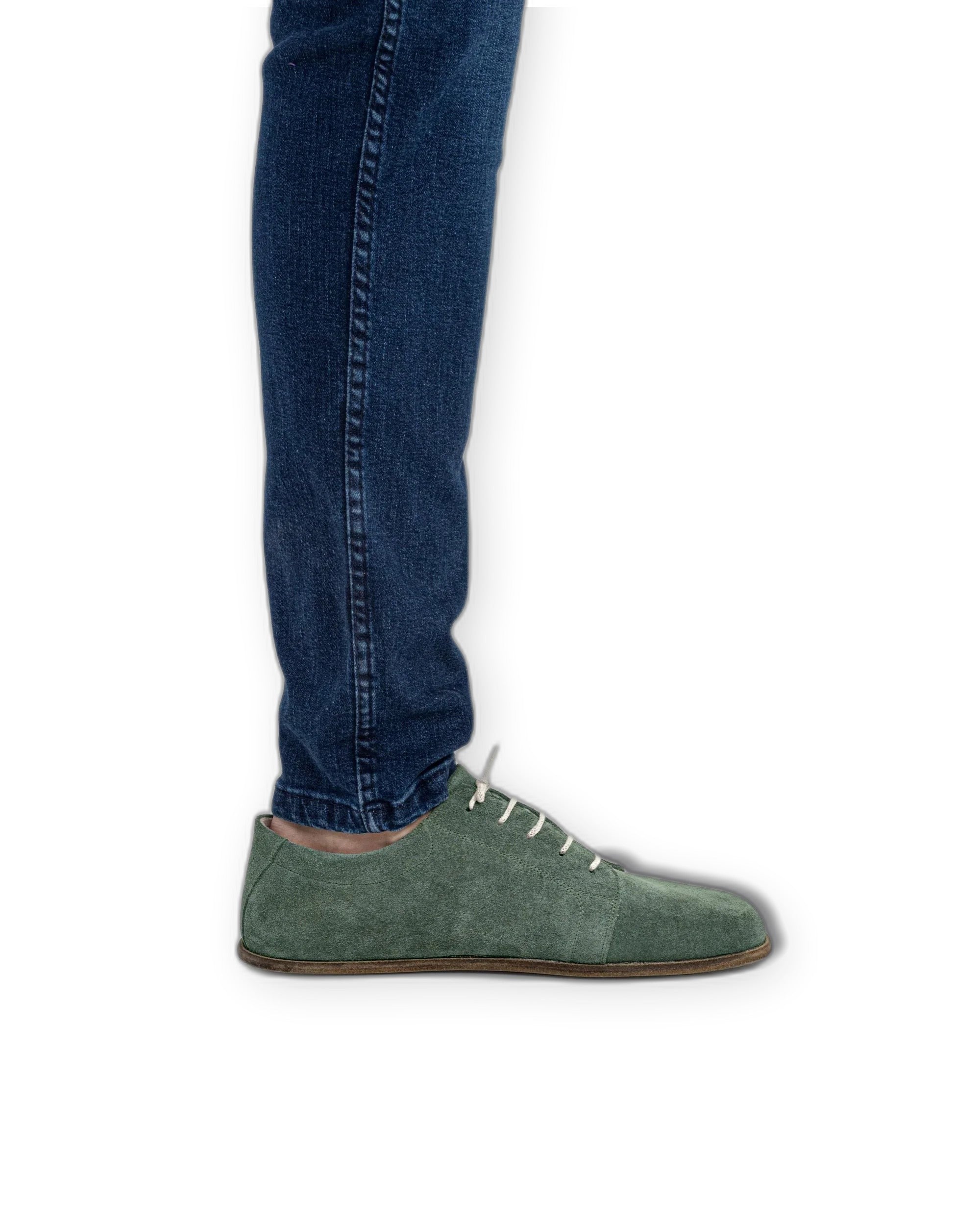 Back view Green Suede Barefoot Sneaker - Calf Leather Handcrafted | Bespoky