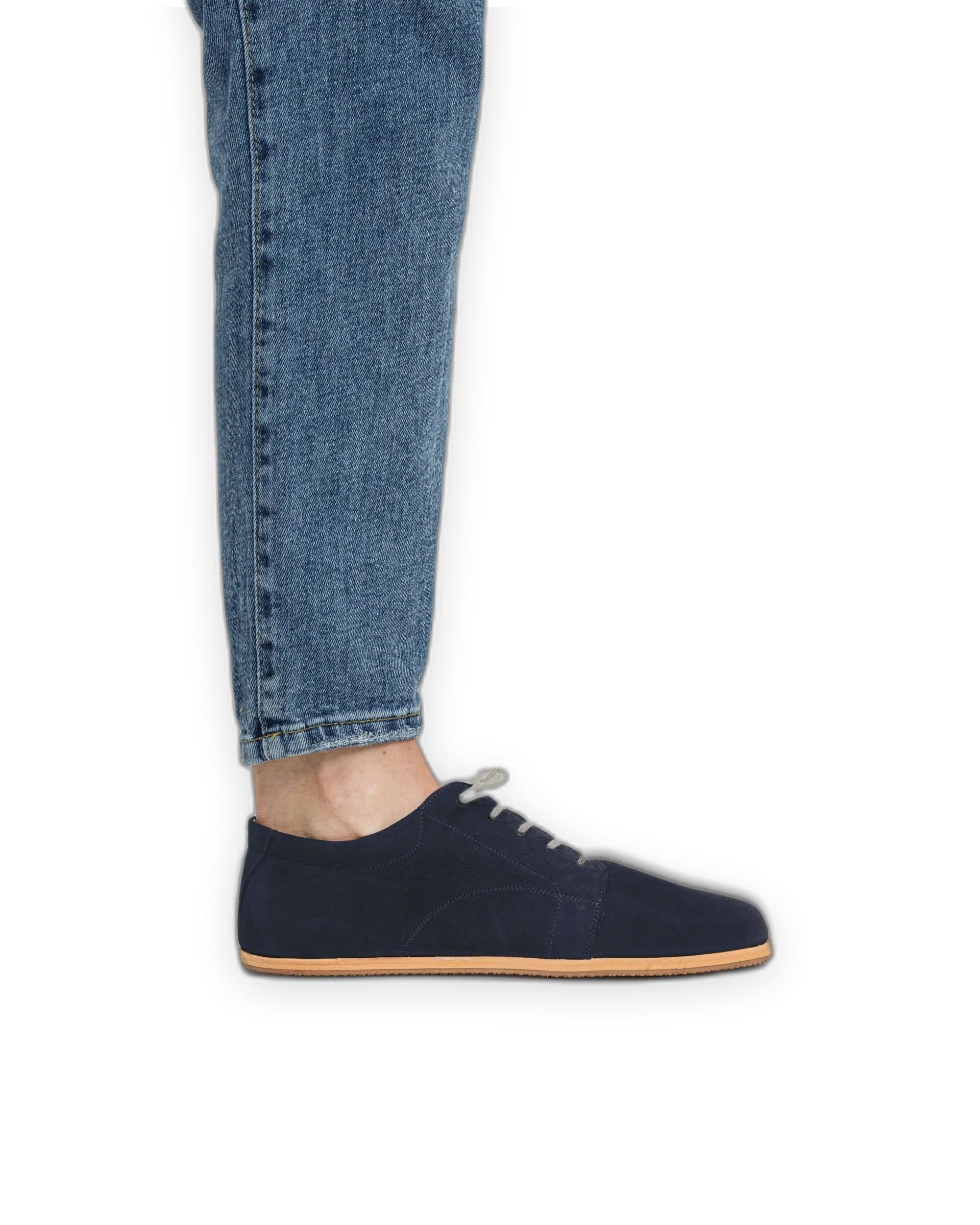 Close-up calf leather - Navy Nubuck Barefoot Sneaker Detail | Bespoky