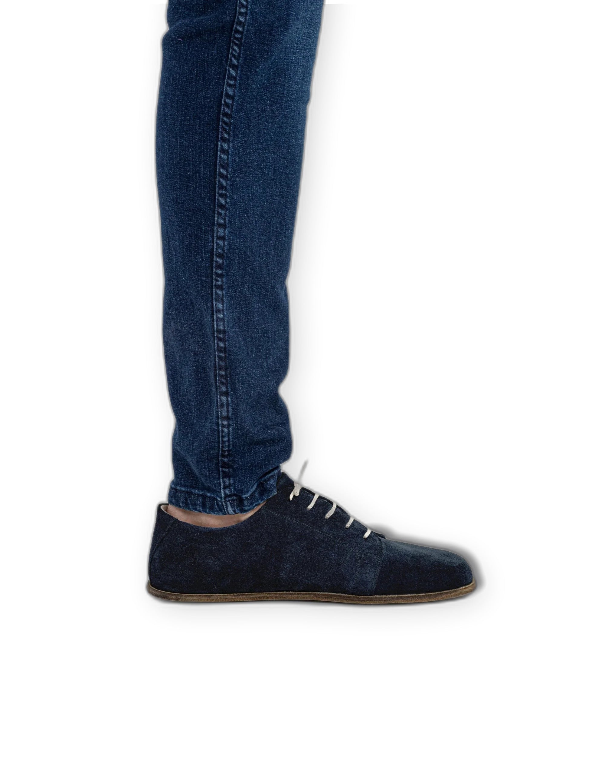 Back view Navy Suede Barefoot Sneaker - Calf Leather Handcrafted | Bespoky