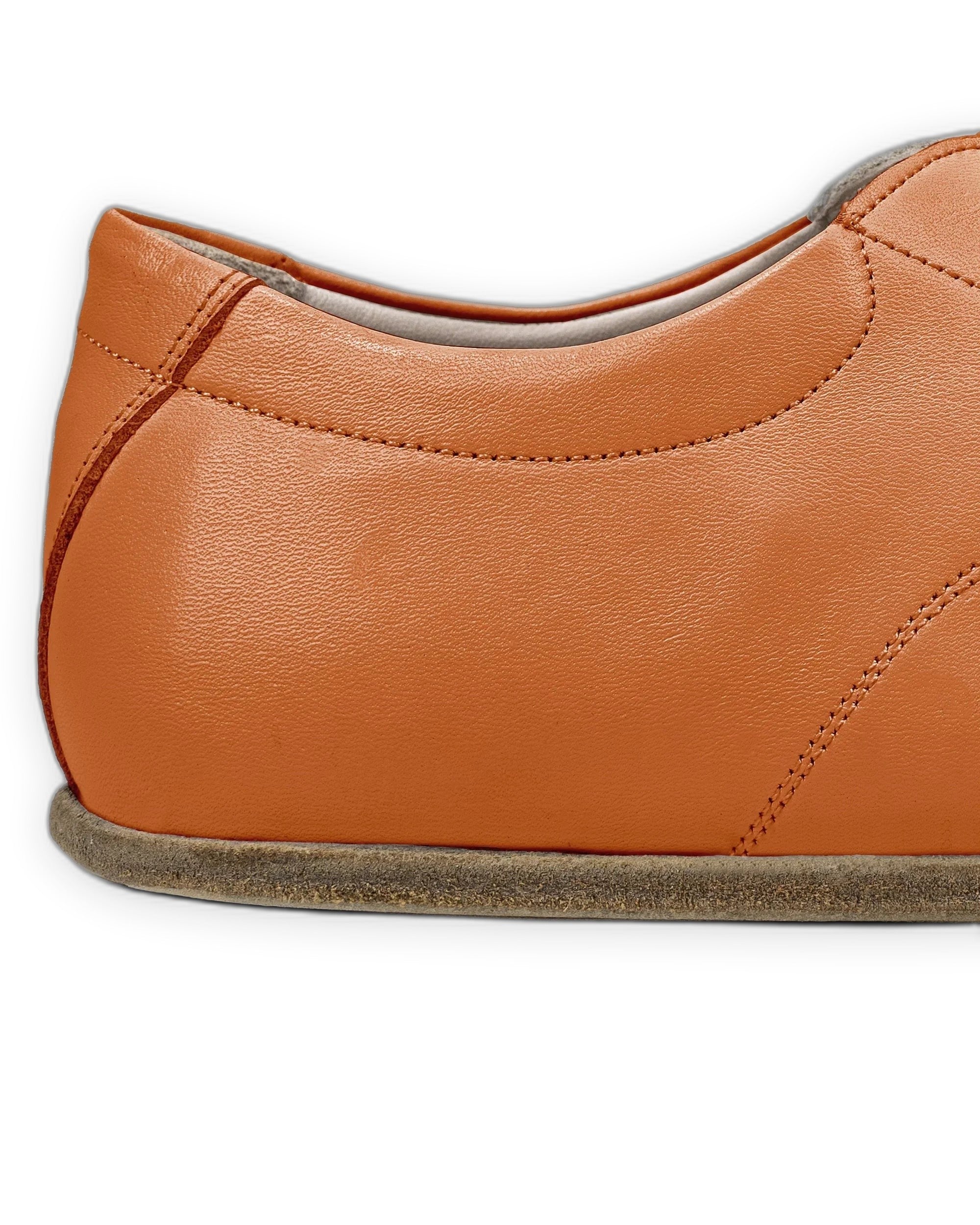 Close-up calf leather - Orange Barefoot Sneaker Detail | Bespoky