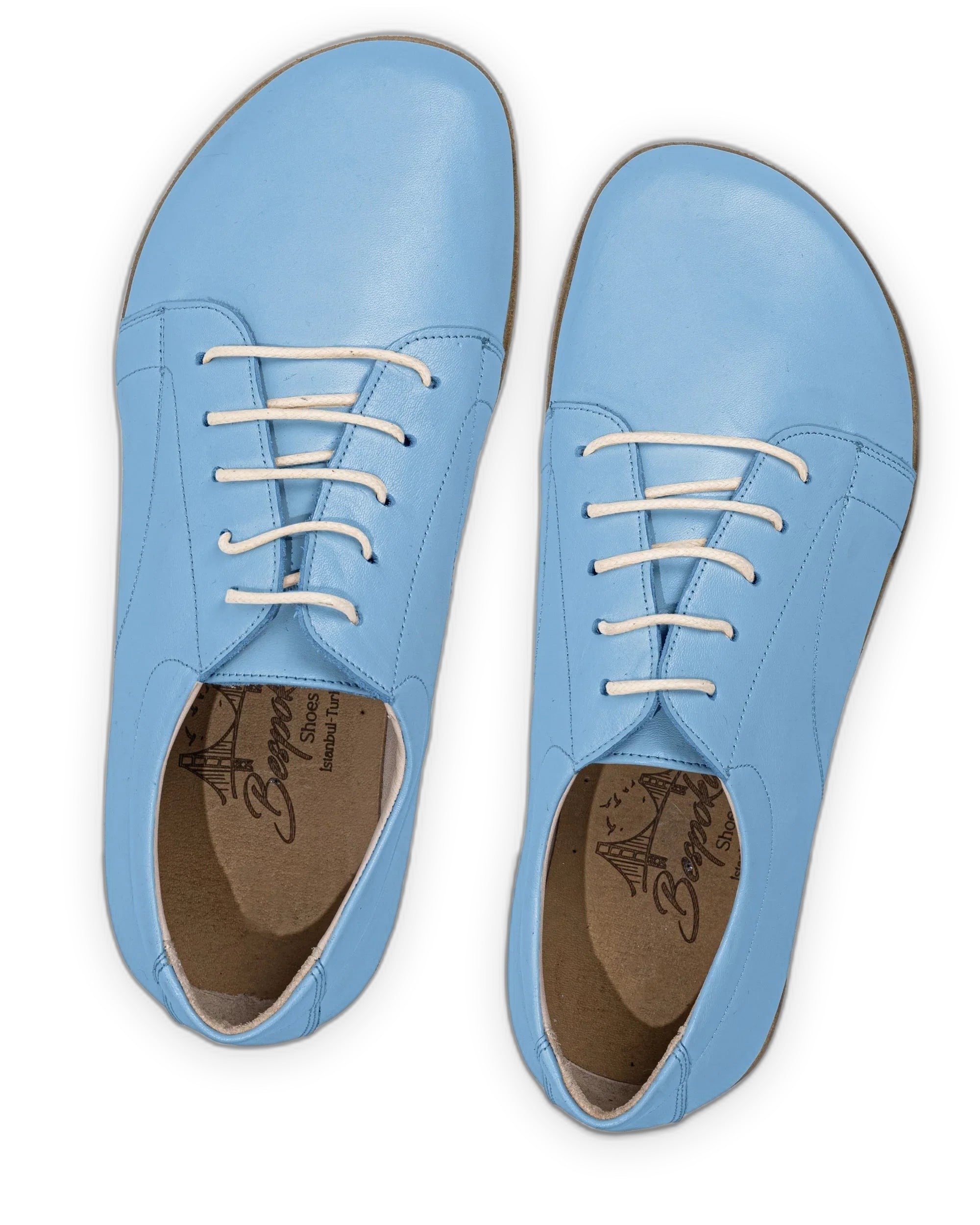 Side view Baby Blue Barefoot Sneaker - Calf Leather Zero Drop | Bespoky