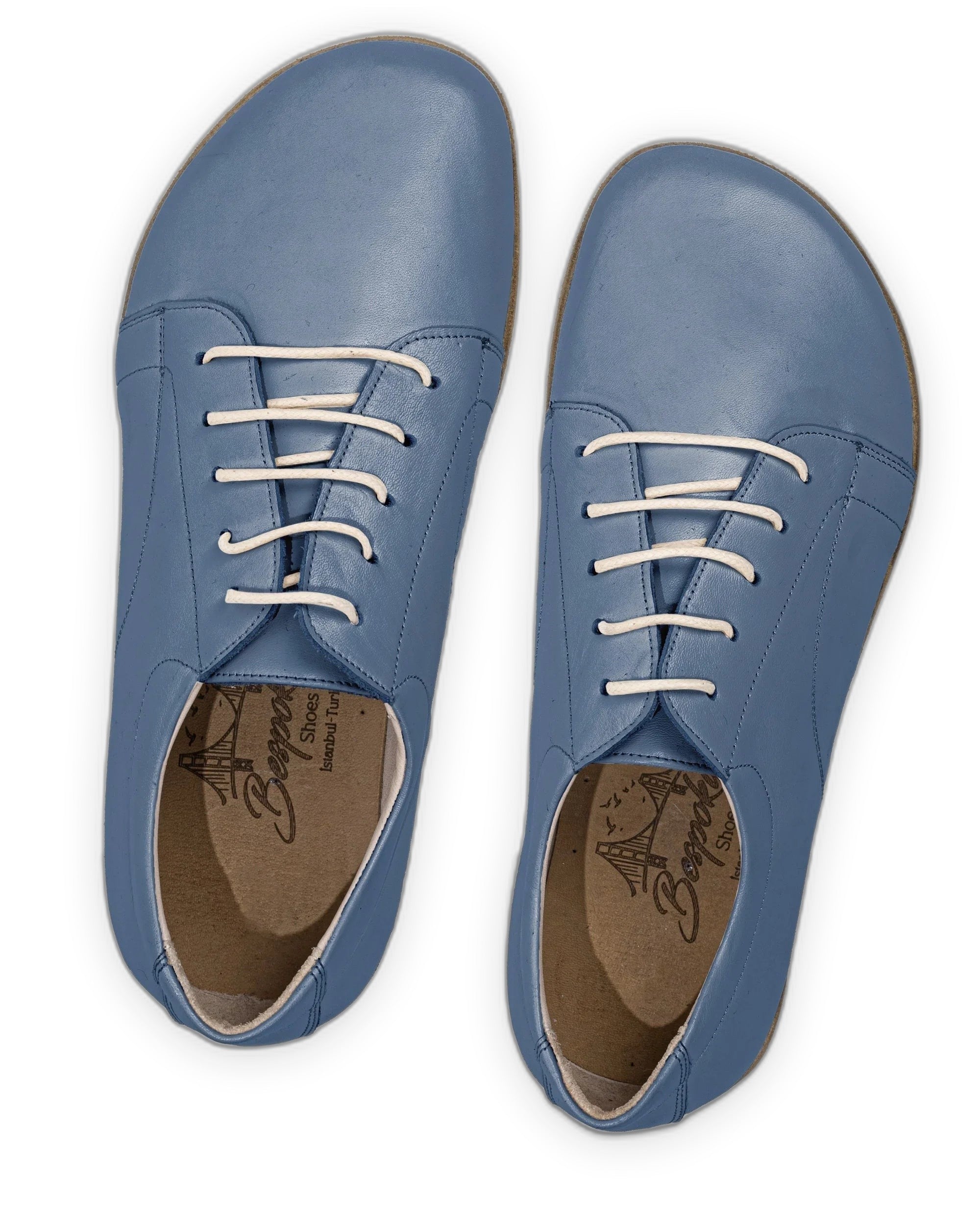 Side view Jean Blue Barefoot Sneaker - Calf Leather Zero Drop | Bespoky