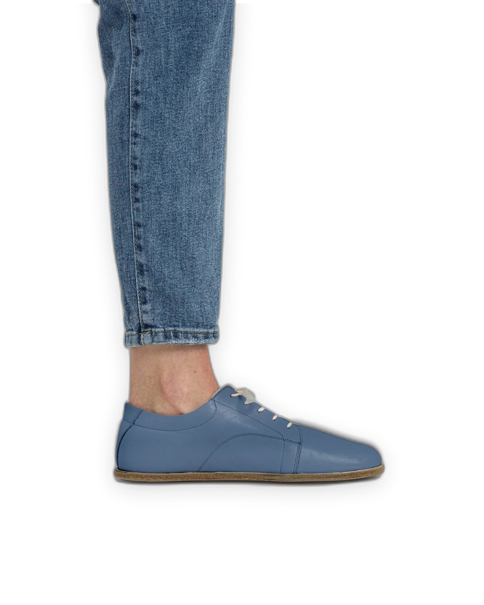 Side view Jean Blue Barefoot Sneaker - Calf Leather Zero Drop | Bespoky