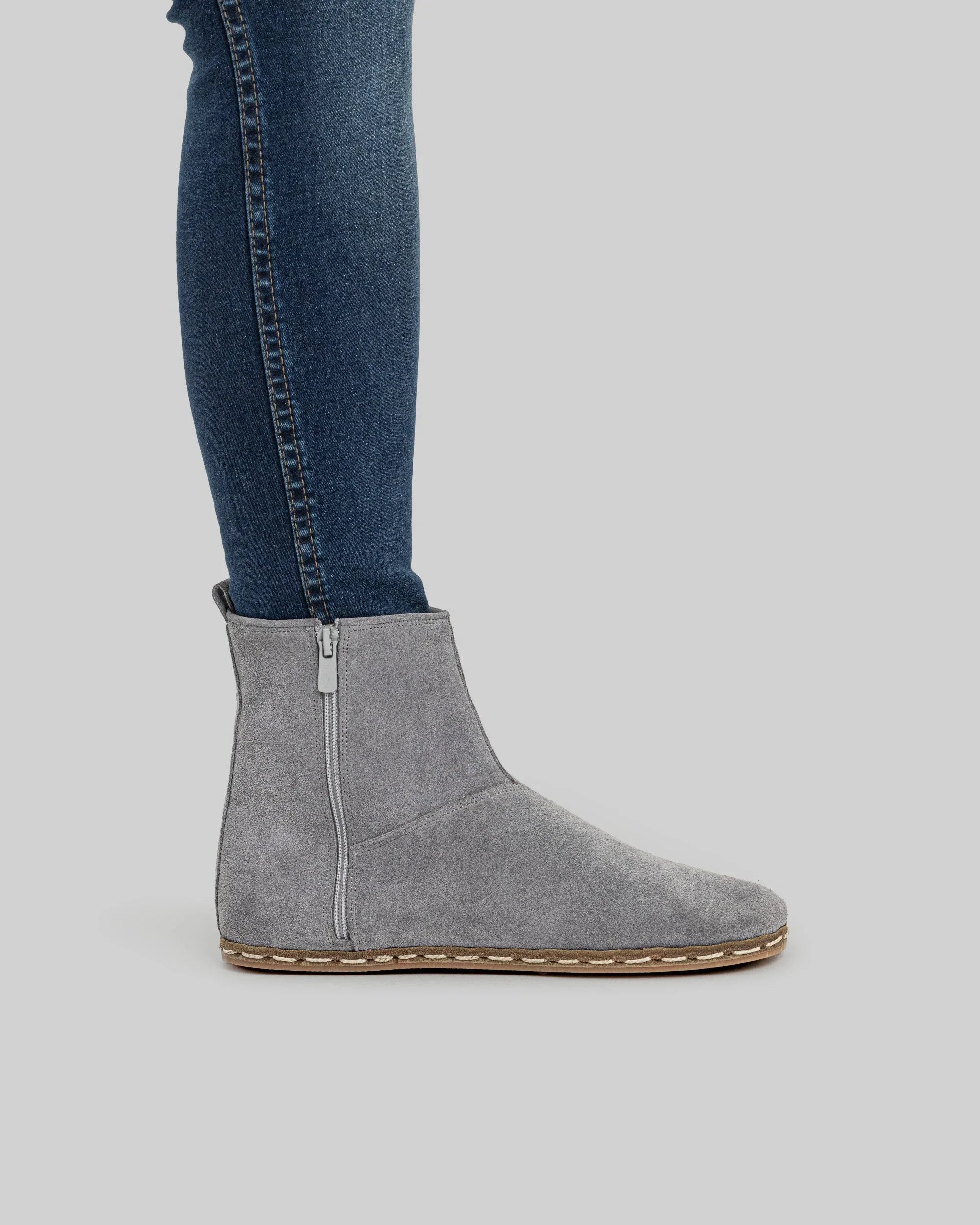Pair Grey Chelsea Boots - Barefoot Wide Toe Calf Leather | Bespoky