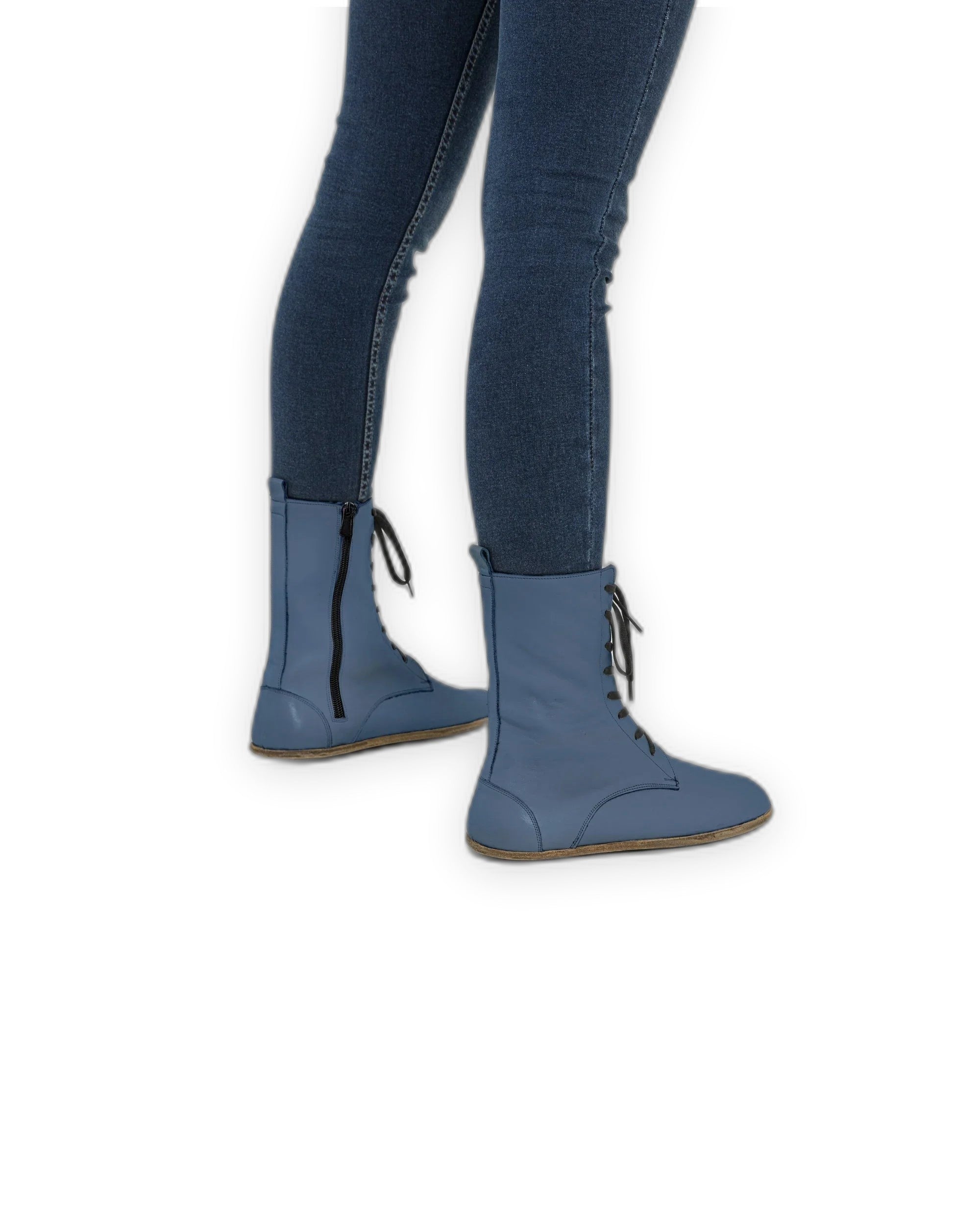 Close-up calf leather - Jean Blue Barefoot Boot Detail | Bespoky