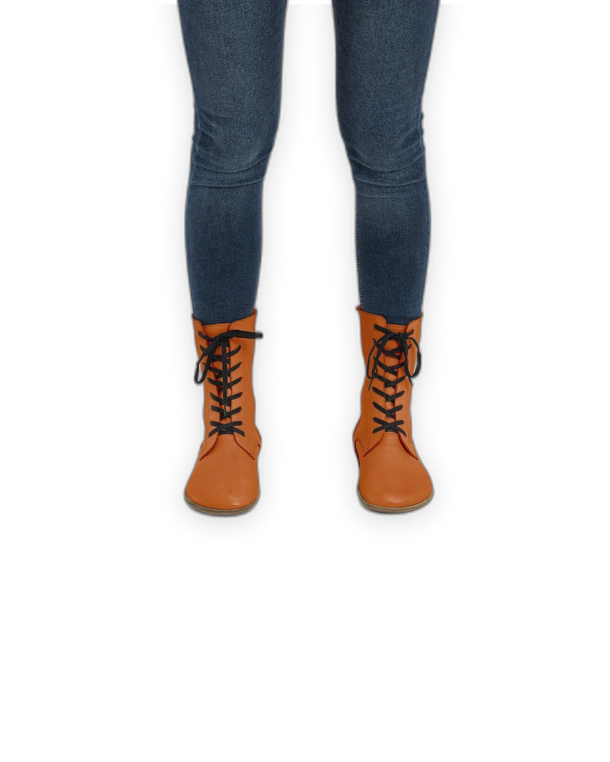 Pair Orange Barefoot Boot - Barefoot Wide Toe Calf Leather | Bespoky