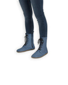Women's Jean Blue Barefoot Boot - Handcrafted Calf Leather Wide Toe Box | Bespoky