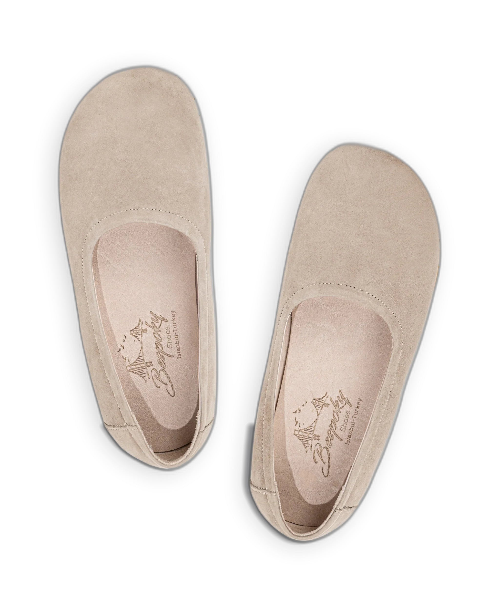 Side view Beige Ballet Flats - Calf Leather Zero Drop | Bespoky