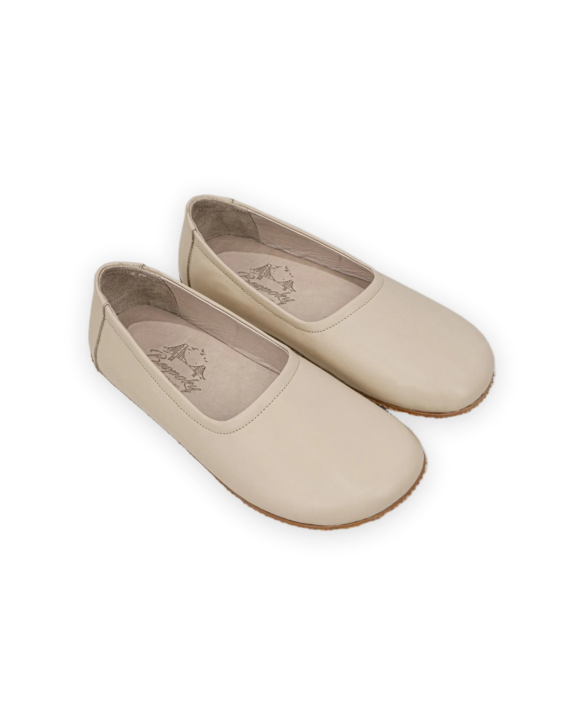 Women's Beige Ballet Flats - Handcrafted Calf Leather Wide Toe Box | Bespoky