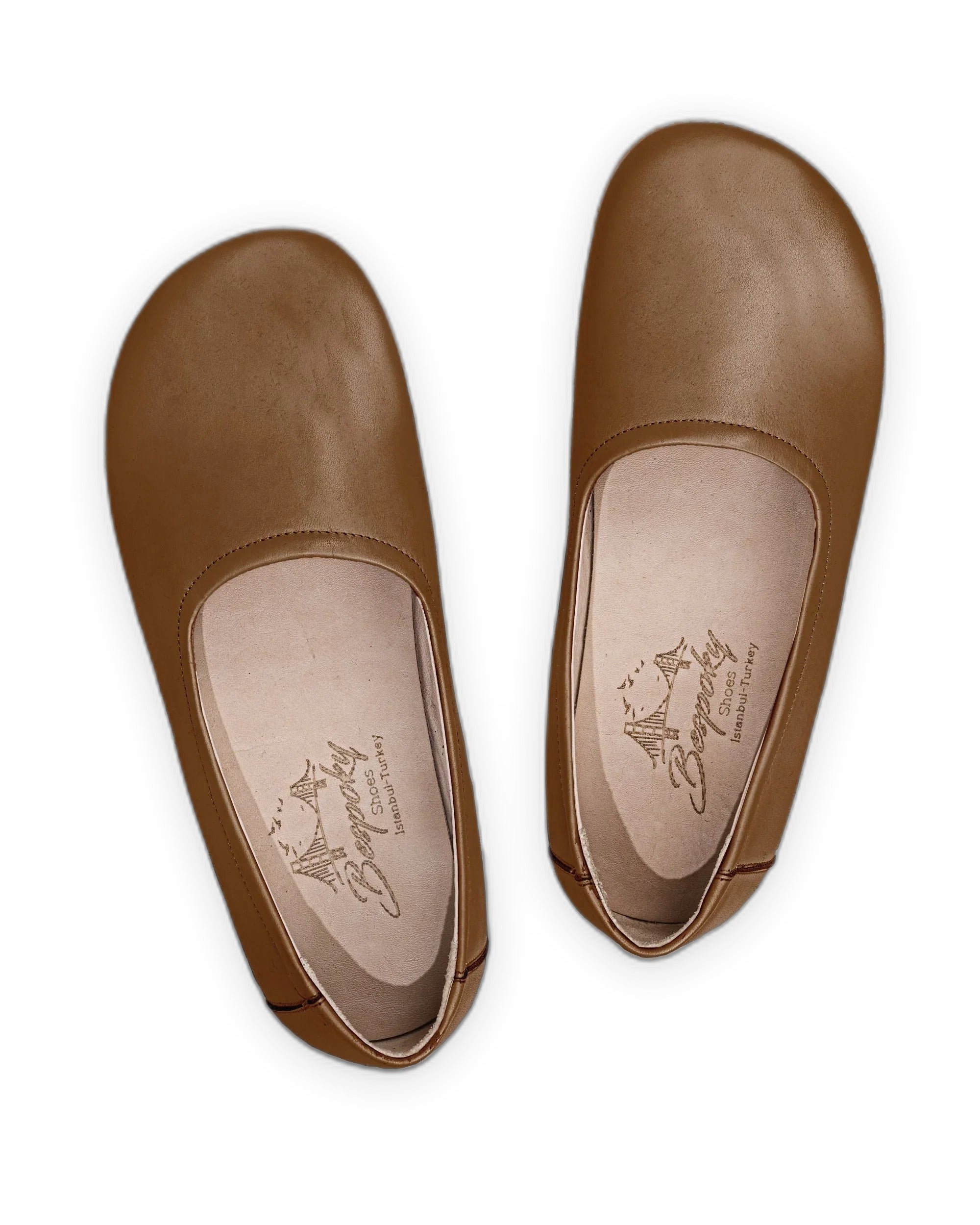 Side view Dark Tan Ballet Flats - Calf Leather Zero Drop | Bespoky