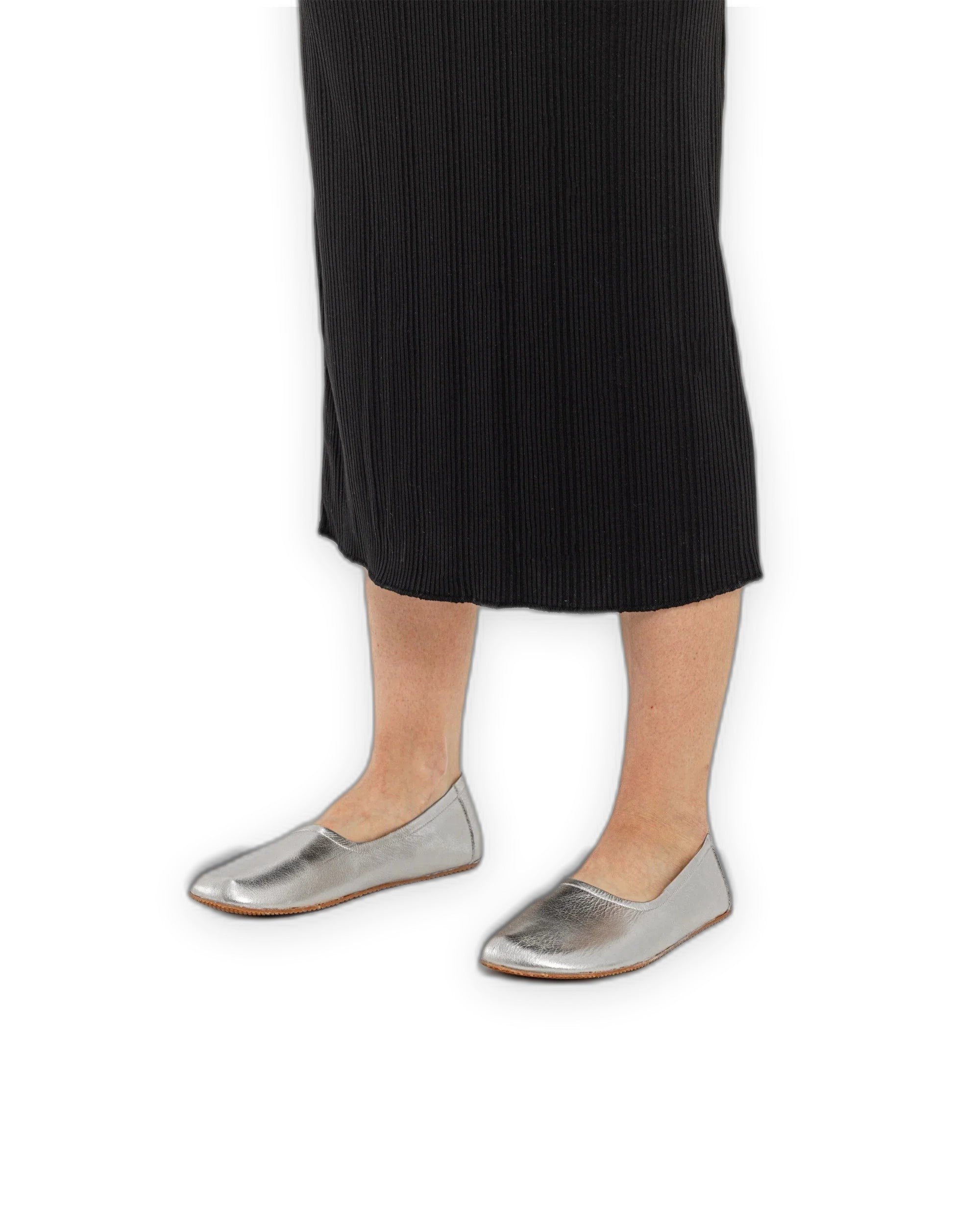 Pair Silver Ballet Flats - Barefoot Wide Toe Calf Leather | Bespoky