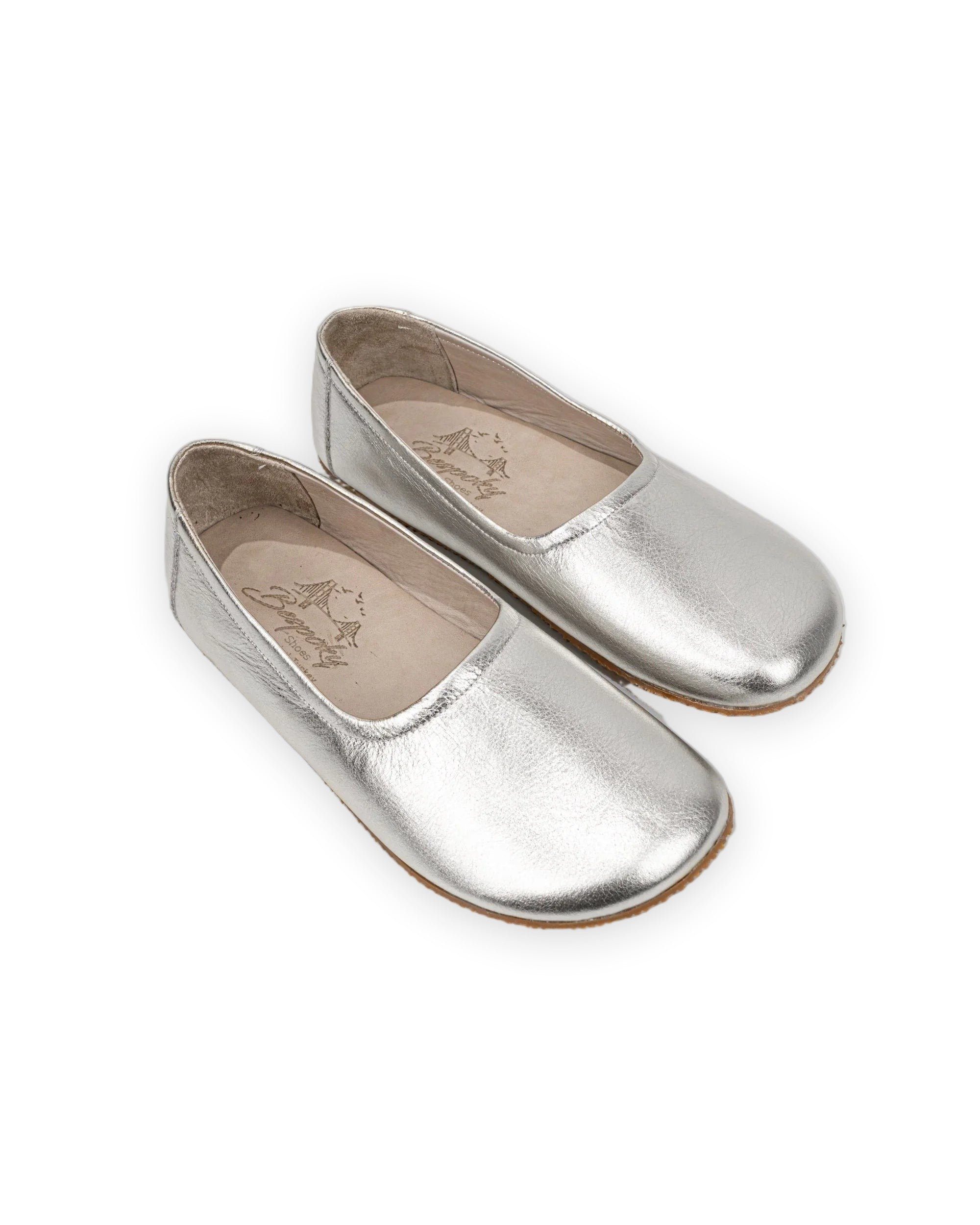 Women's Silver Ballet Flats - Handcrafted Calf Leather Wide Toe Box | Bespoky