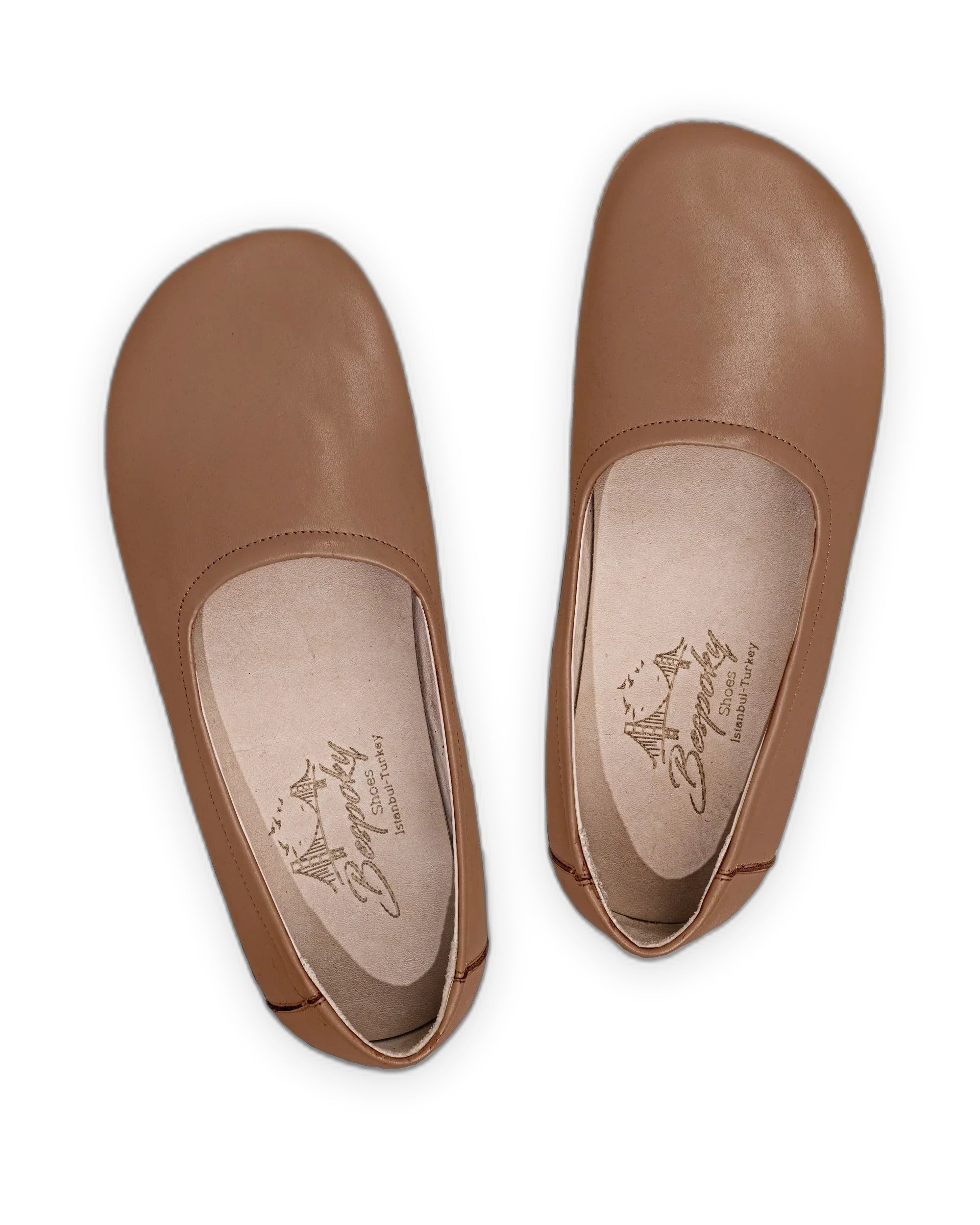 Side view Tan Ballet Flats - Calf Leather Zero Drop | Bespoky