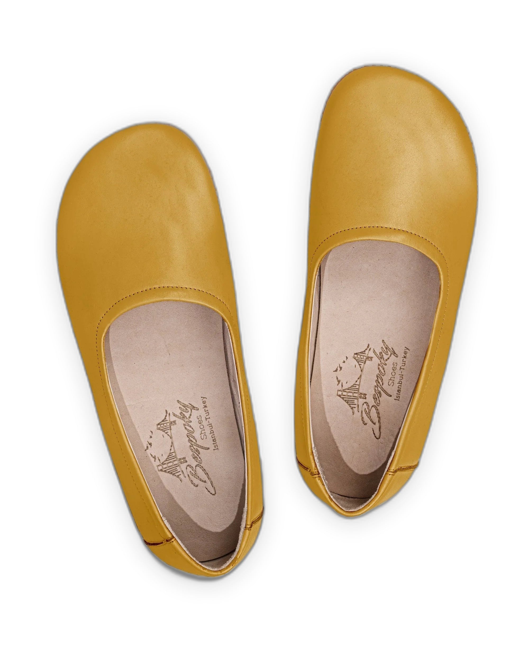 Side view Mustard Ballet Flats - Calf Leather Zero Drop | Bespoky