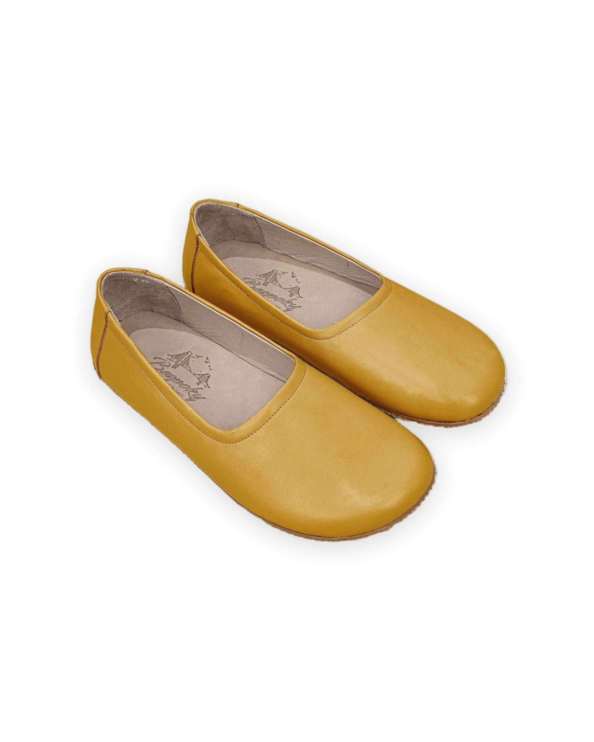 Women's Mustard Ballet Flats - Handcrafted Calf Leather Wide Toe Box | Bespoky