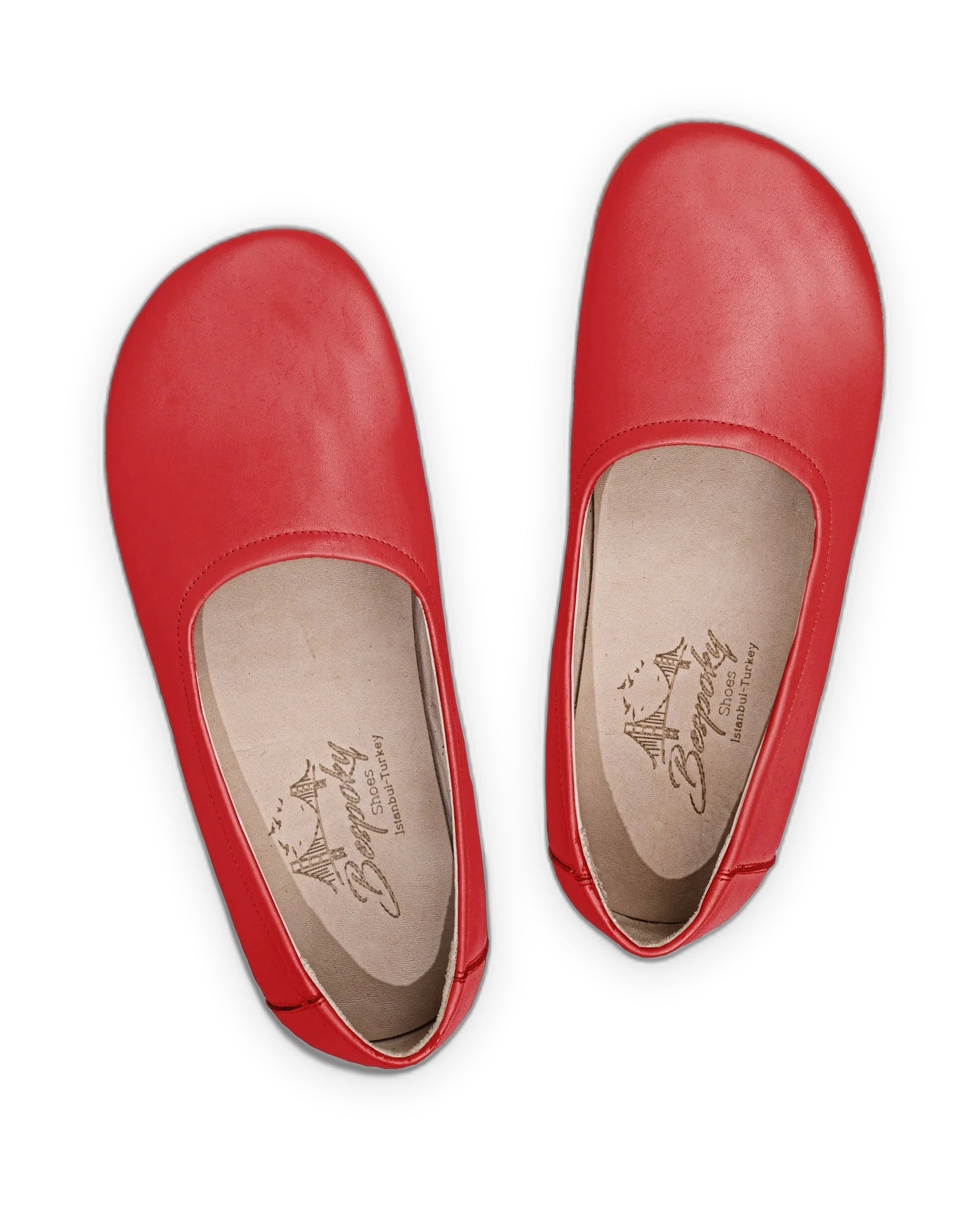 Side view Red Ballet Flats - Calf Leather Zero Drop | Bespoky