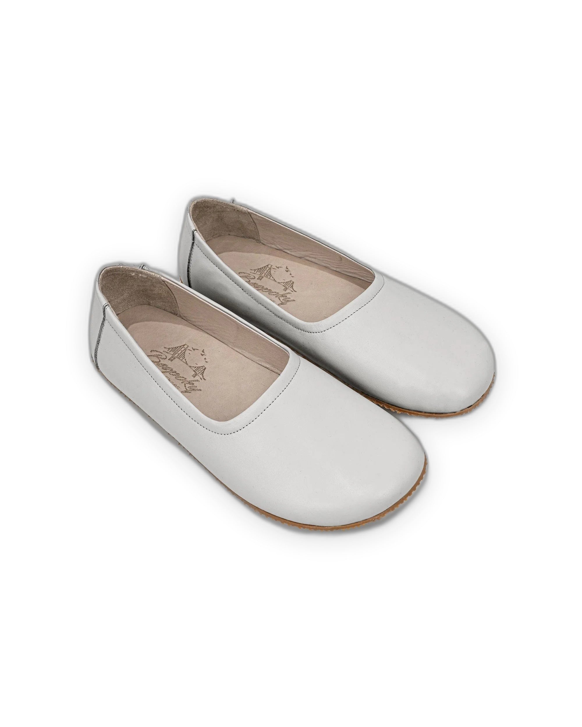 Women's White Ballet Flats - Handcrafted Calf Leather Wide Toe Box | Bespoky
