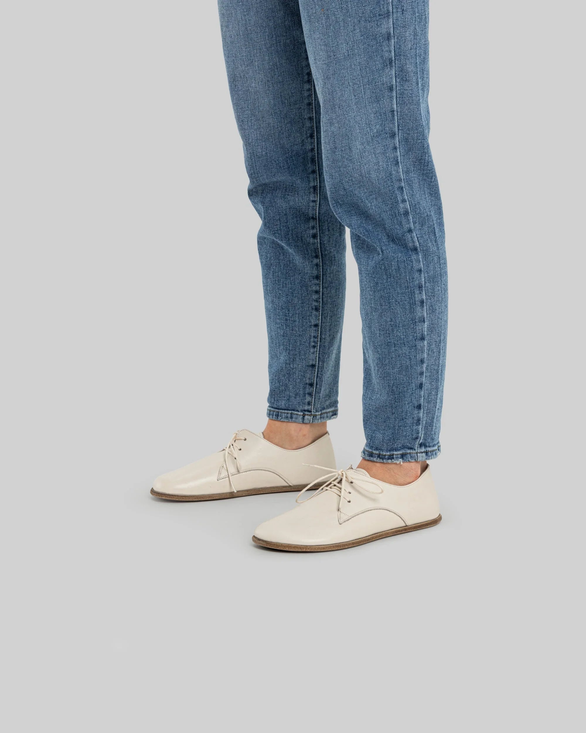 Pair Cream Oxford Shoes - Barefoot Wide Toe Calf Leather | Bespoky