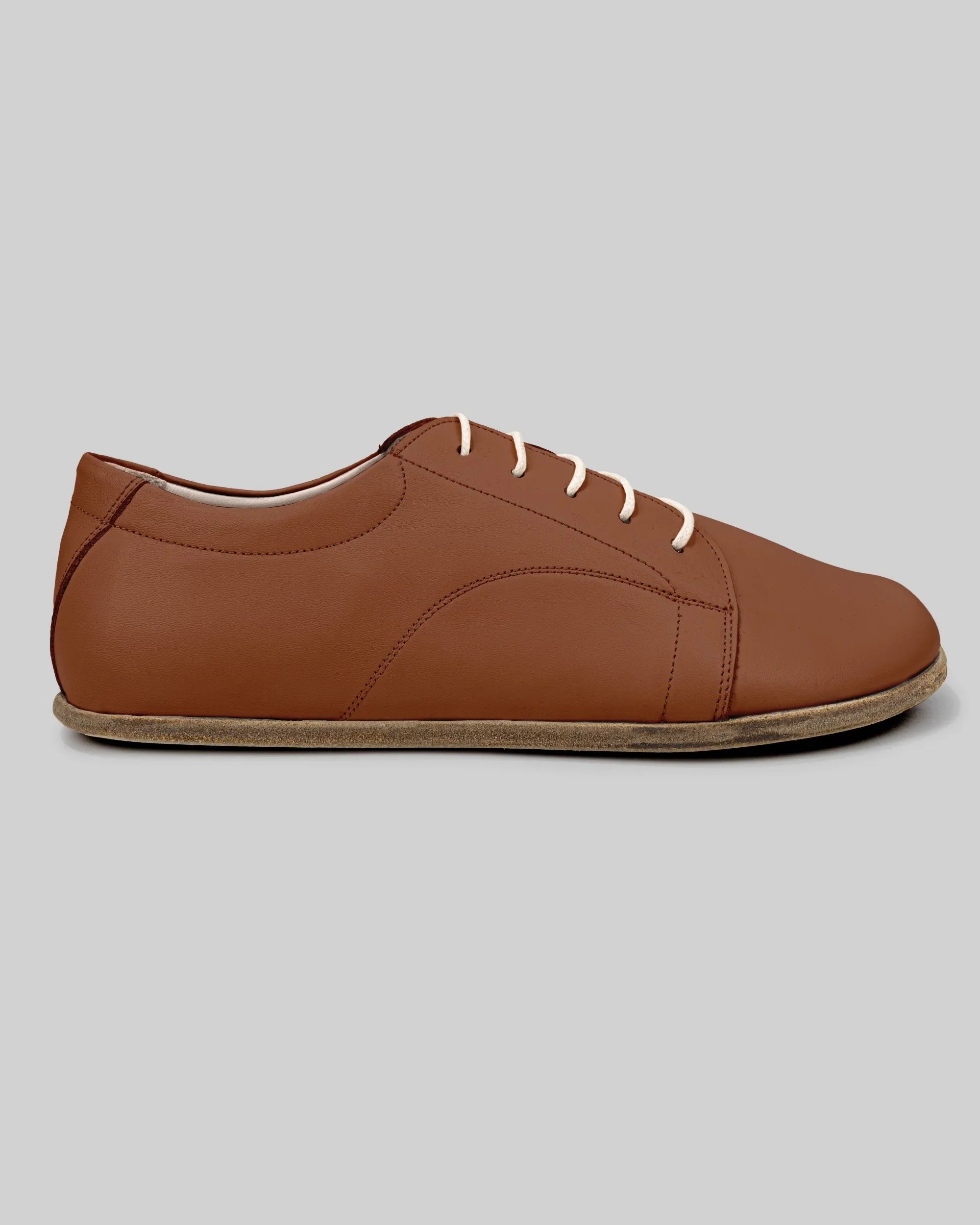 Close-up calf leather - Dark Brown Barefoot Sneaker Detail | Bespoky