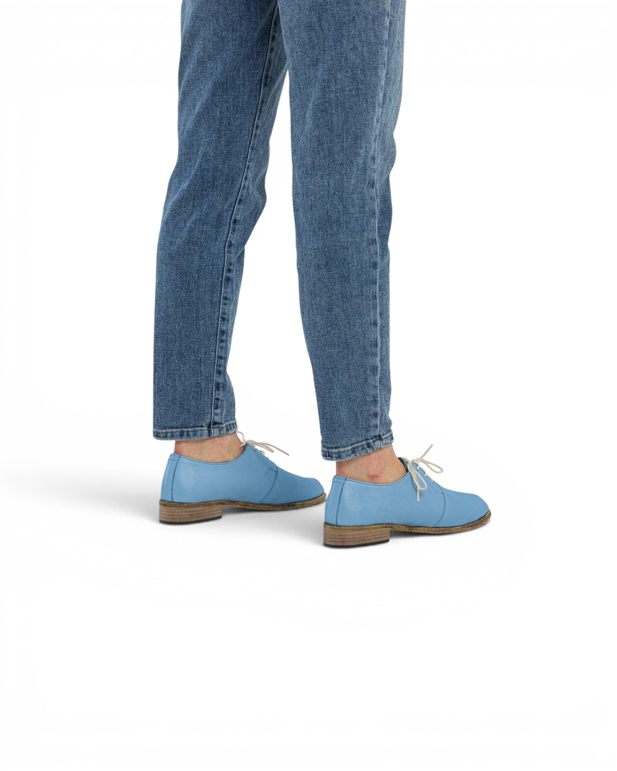 Detail Baby Blue Pointed Toe Oxford - Handcrafted Calf Leather Turkey | Bespoky
