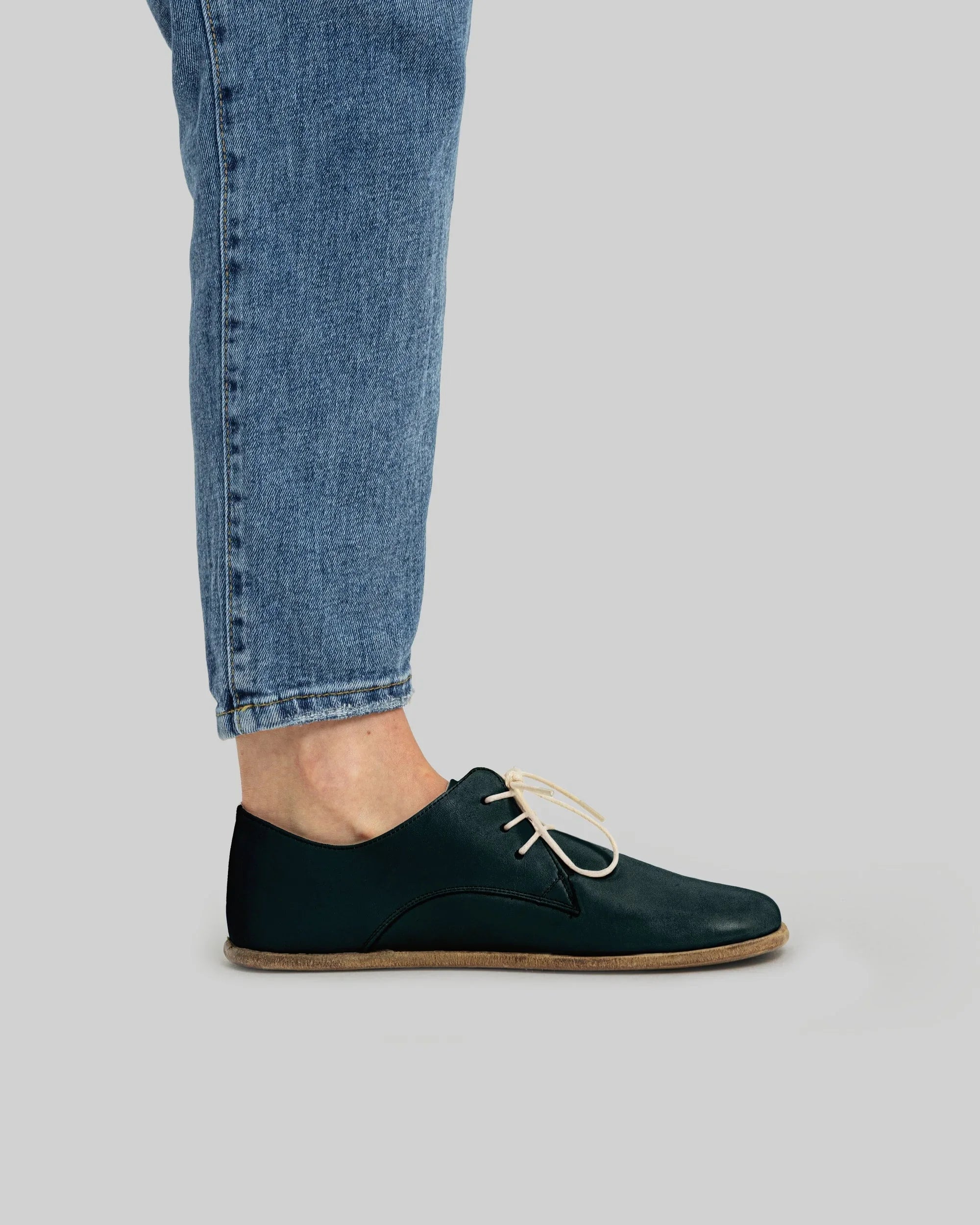 Pair Dark Green Oxford Shoes - Barefoot Wide Toe Calf Leather | Bespoky