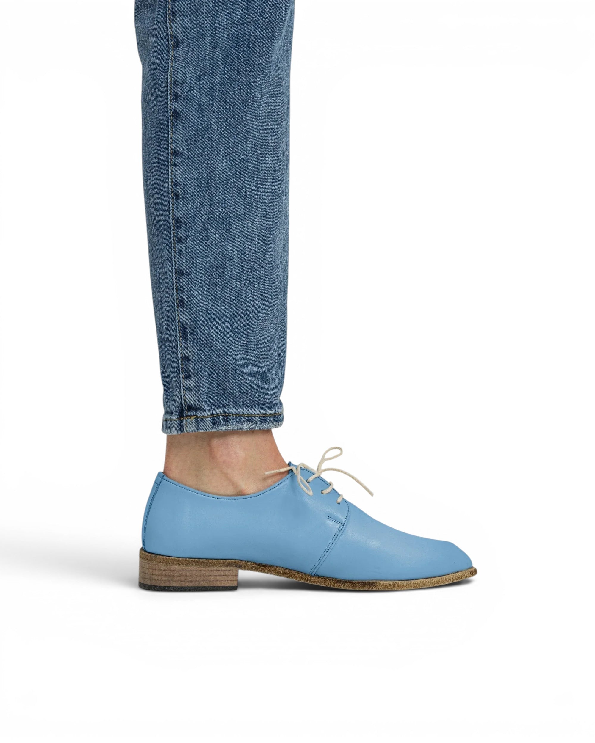 Pair Baby Blue Pointed Toe Oxford - Barefoot Wide Toe Calf Leather | Bespoky