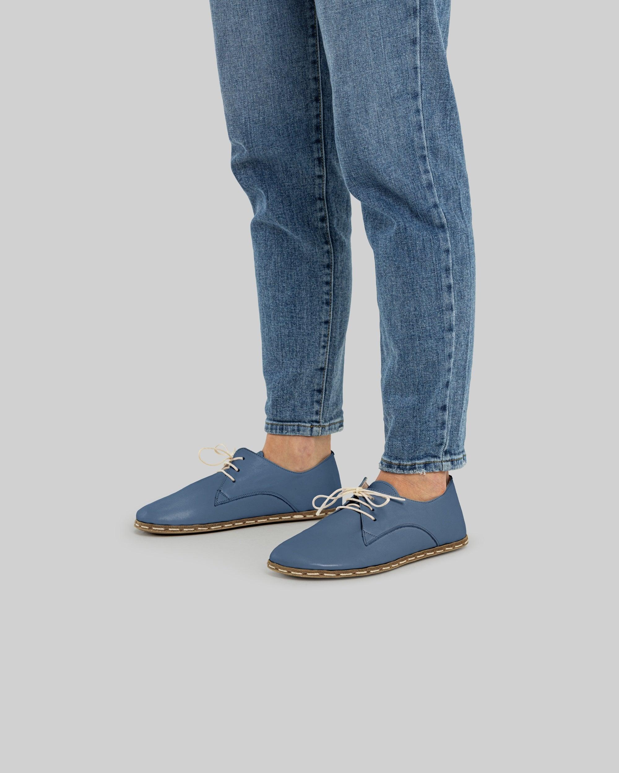 Detail Jean Blue Oxford Shoes - Handcrafted Calf Leather Turkey | Bespoky