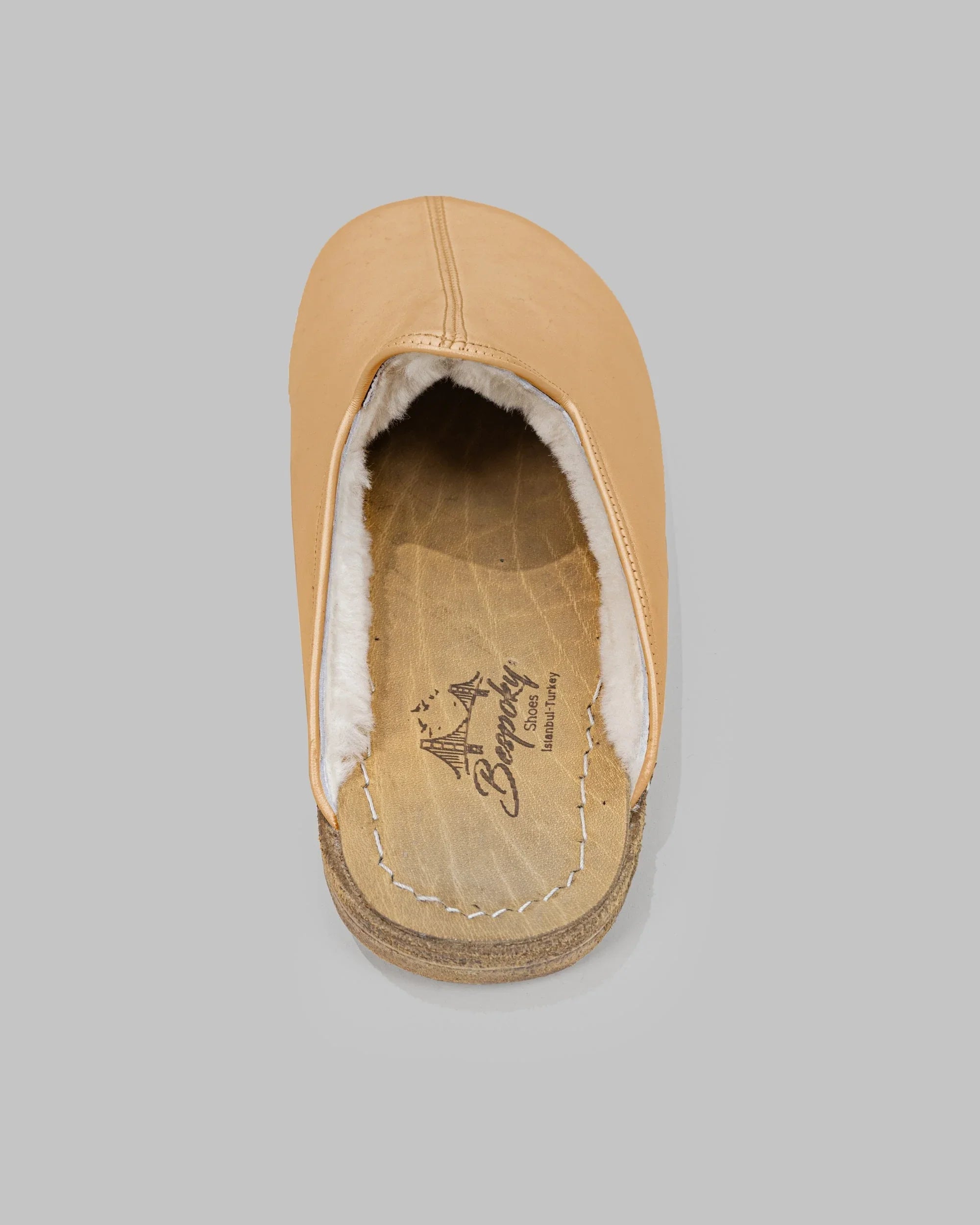 Detail Melon Yellow Shearling Slippers - Handcrafted Calf Leather Turkey | Bespoky