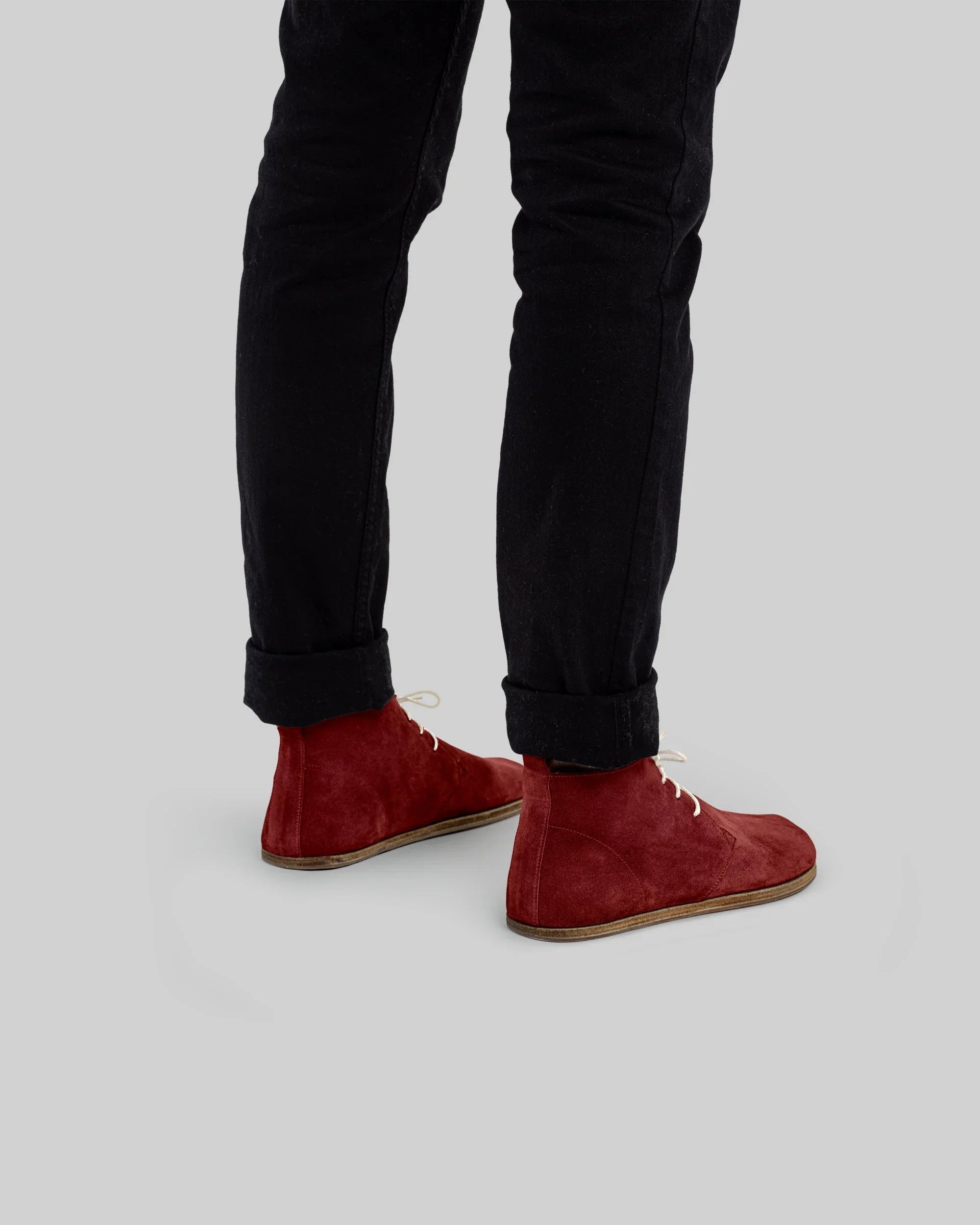 Pair Burgundy Suede Ankle Boots - Barefoot Wide Toe Calf Leather | Bespoky