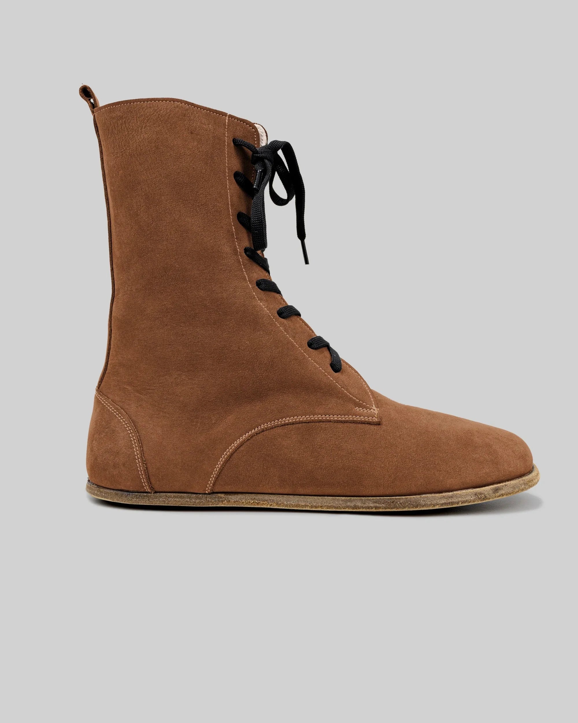 Side view Tan Nubuck Barefoot Boot - Calf Leather Zero Drop | Bespoky