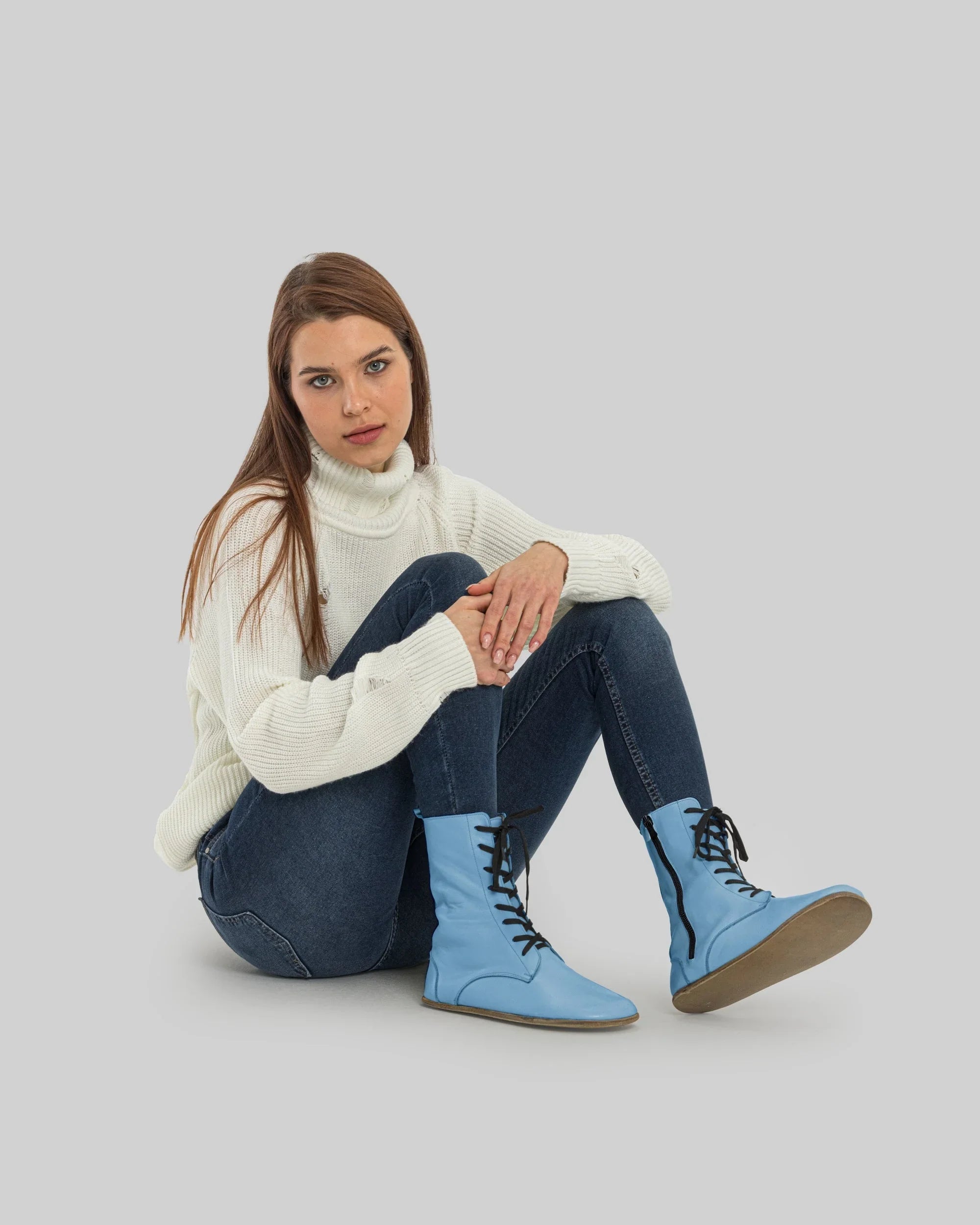 Back view Baby Blue Barefoot Boot - Calf Leather Handcrafted | Bespoky